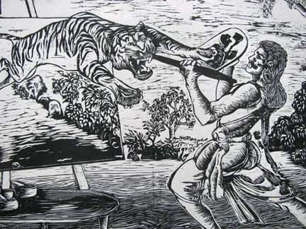 Woodcut Detail by Prabu Sivalingam - Magic Canvas - 2008 - Chennai, India