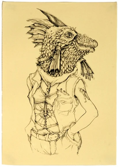 Fish in Leather - Lithograph printed from Bavarian Lime Stone on Zerkall Cream Paper, 12x16 inches, 2000