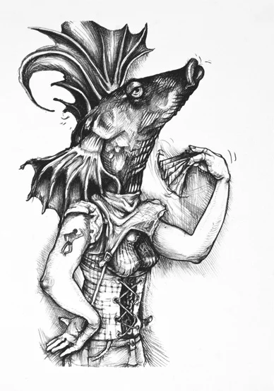 Fancy Fish Fanning Herself - Lithograph printed from Bavarian Lime Stone on Zerkall Paper, 12x16 inches, 2000