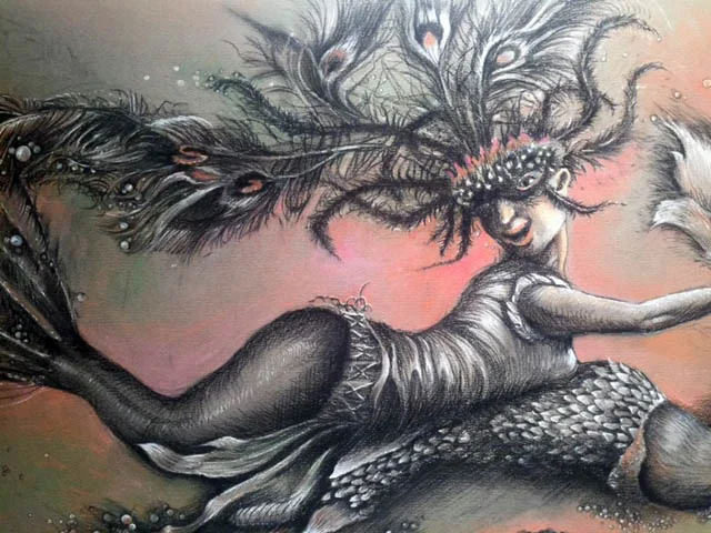 Three Mermaids - Detail, Chalk on Gray Paper, 2010