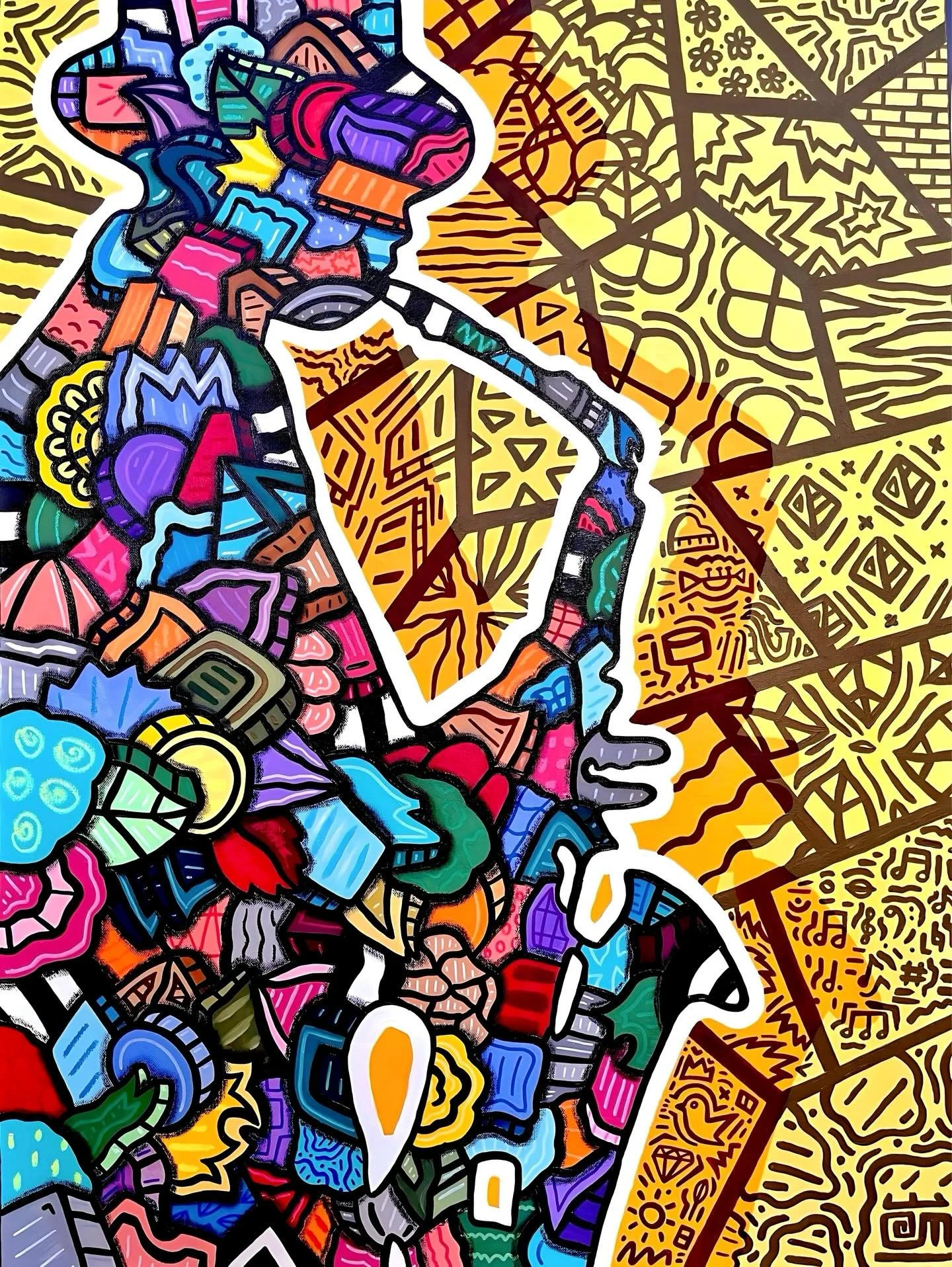 #alloyiusmcilwaineart 🎨 - This is one of my favorite paintings from my solo show - &ldquo;DECIPHER&rdquo; at @piigallery! &ldquo;Hi-Lark&rdquo; by Alloyius Mcilwaine.  Acrylic and Solidified paint marker on 30x40 canvas.  This piece is based on my g