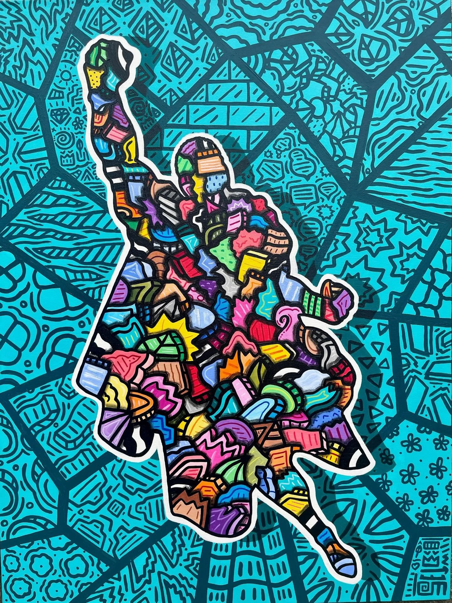 #alloyiusmcilwaineart 🎨 - Here&rsquo;s another piece in my new  silhouette series that I created for my new solo showcase - &ldquo;DECIPHER&rdquo; - on display now at @piigallery! &ldquo;Super&rdquo; by Alloyius Mcilwaine.  Acrylic and Solidified pa