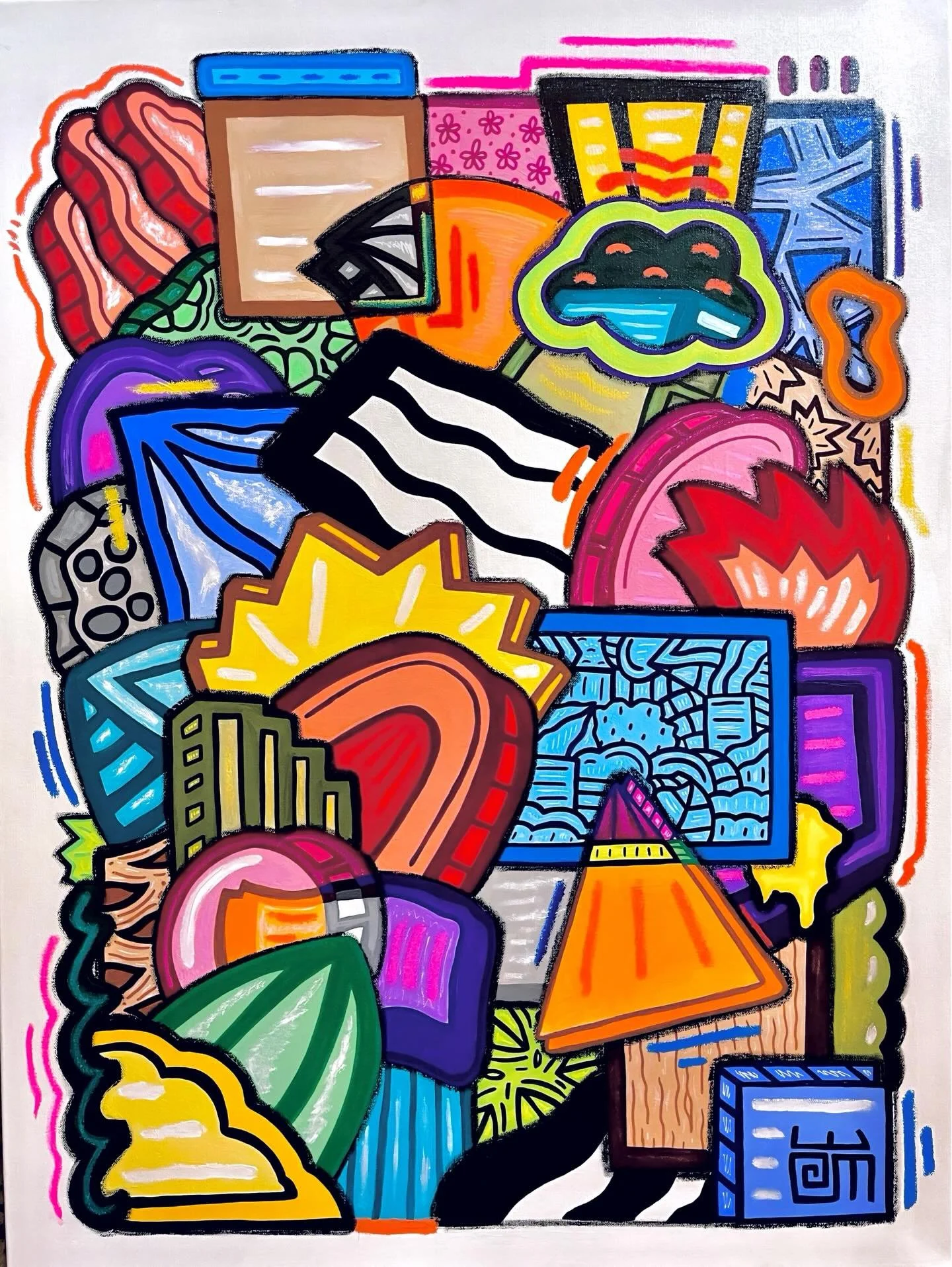 #alloyiusmcilwaineart 🎨 - One of my favorite abstracts that I created for my new solo showcase - &ldquo;DECIPHER&rdquo; - on display now at @piigallery! &ldquo;Step Through&rdquo; by Alloyius Mcilwaine.  Acrylic and Solidified paint marker on 30x40 