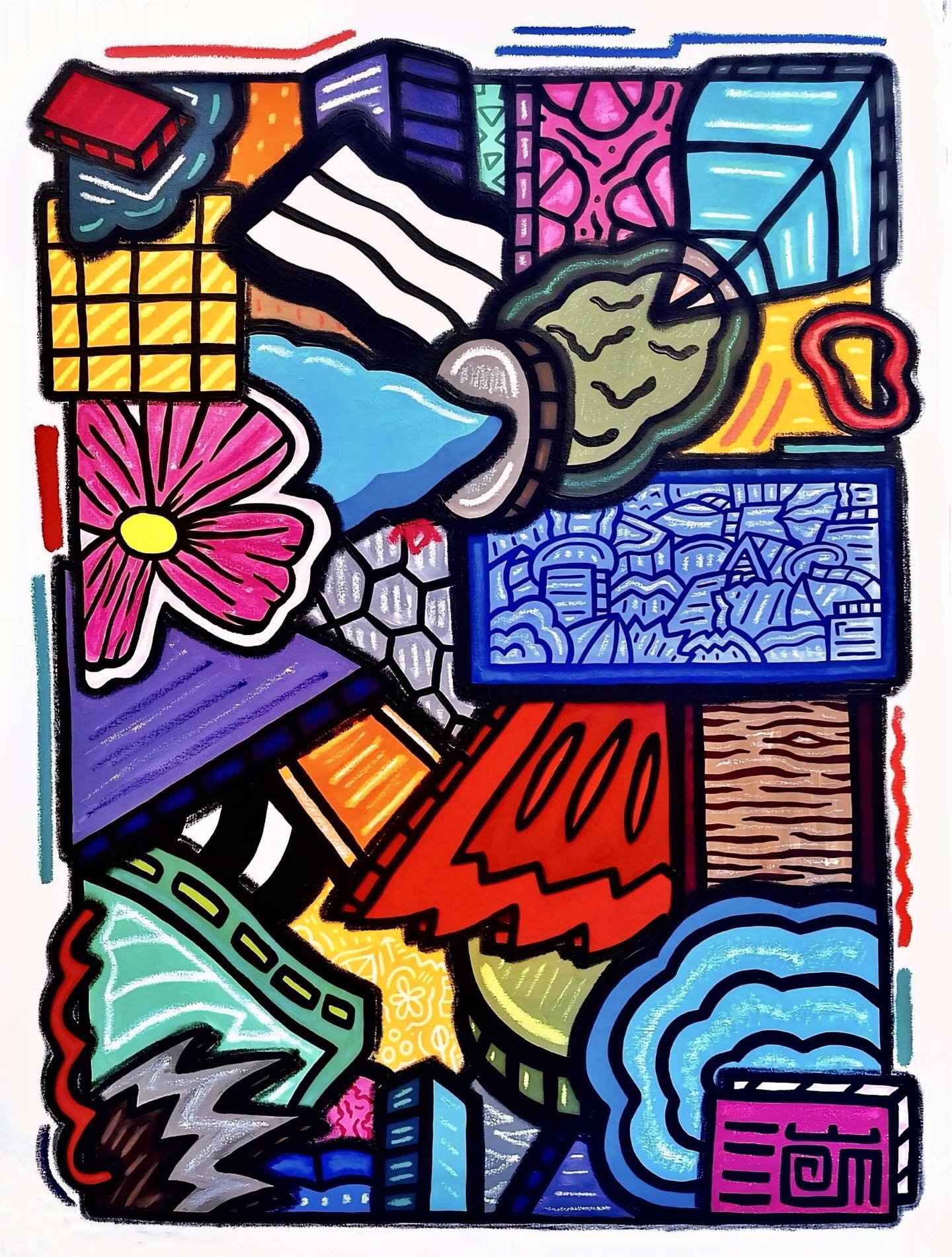 #alloyiusmcilwaineart 🎨 - &ldquo;Bird&rsquo;s Eye Beach Vibes&rdquo; by Alloyius Mcilwaine.  One of my latest paintings - created for my solo show &ldquo;DECIPHER&rdquo;&hellip;on display now at @piigallery!  Acrylic and Solidified Paint Marker on 3