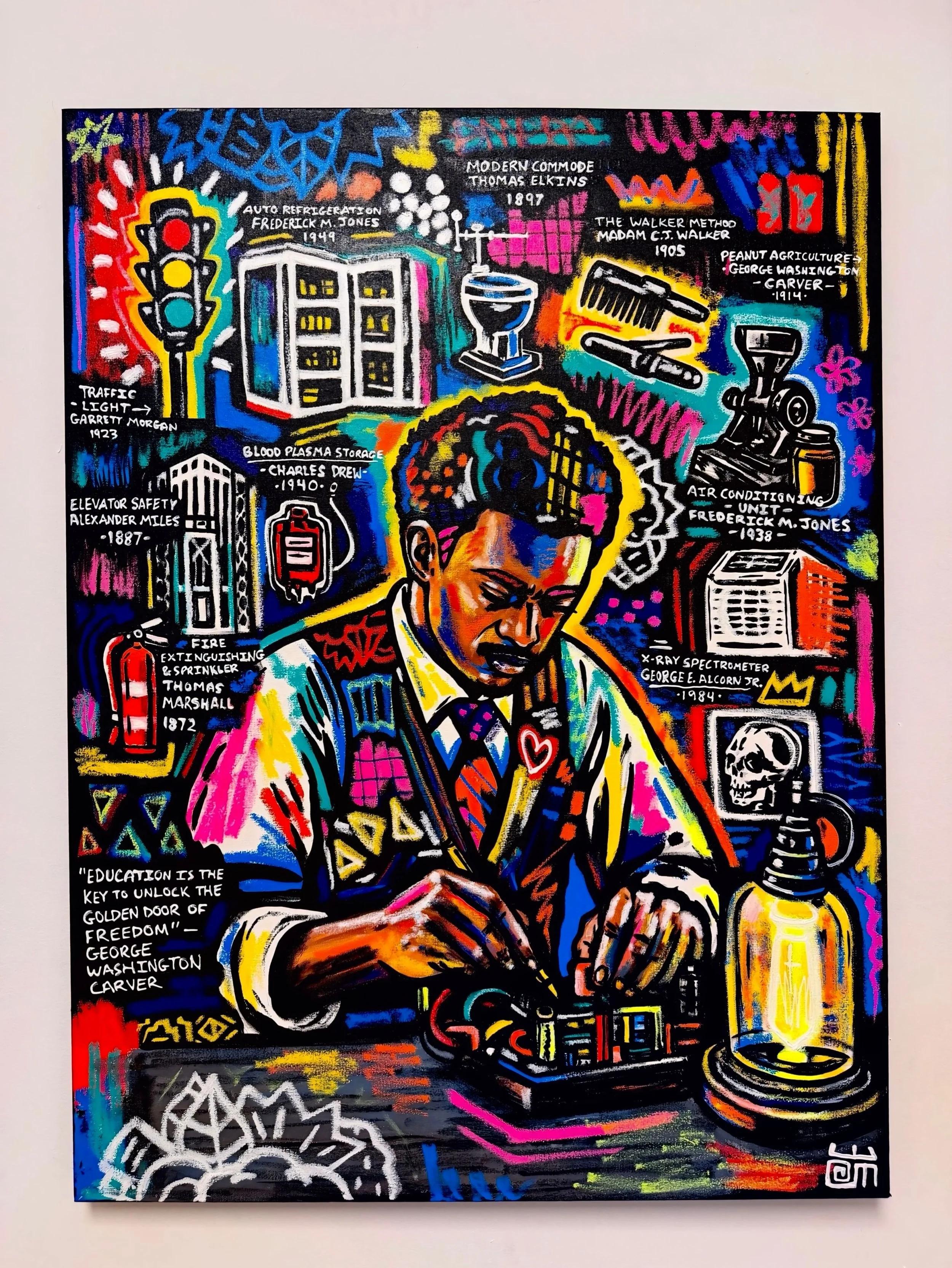 #alloyiusmcilwaineart 🎨- Here&rsquo;s a painting that I created for the &ldquo;Hold the Line&rdquo; showcase at 1040 creative!  This one is called &ldquo;The Importance of Black Innovation&rdquo; by Alloyius Mcilwaine.  acrylic and Solidified Paint 