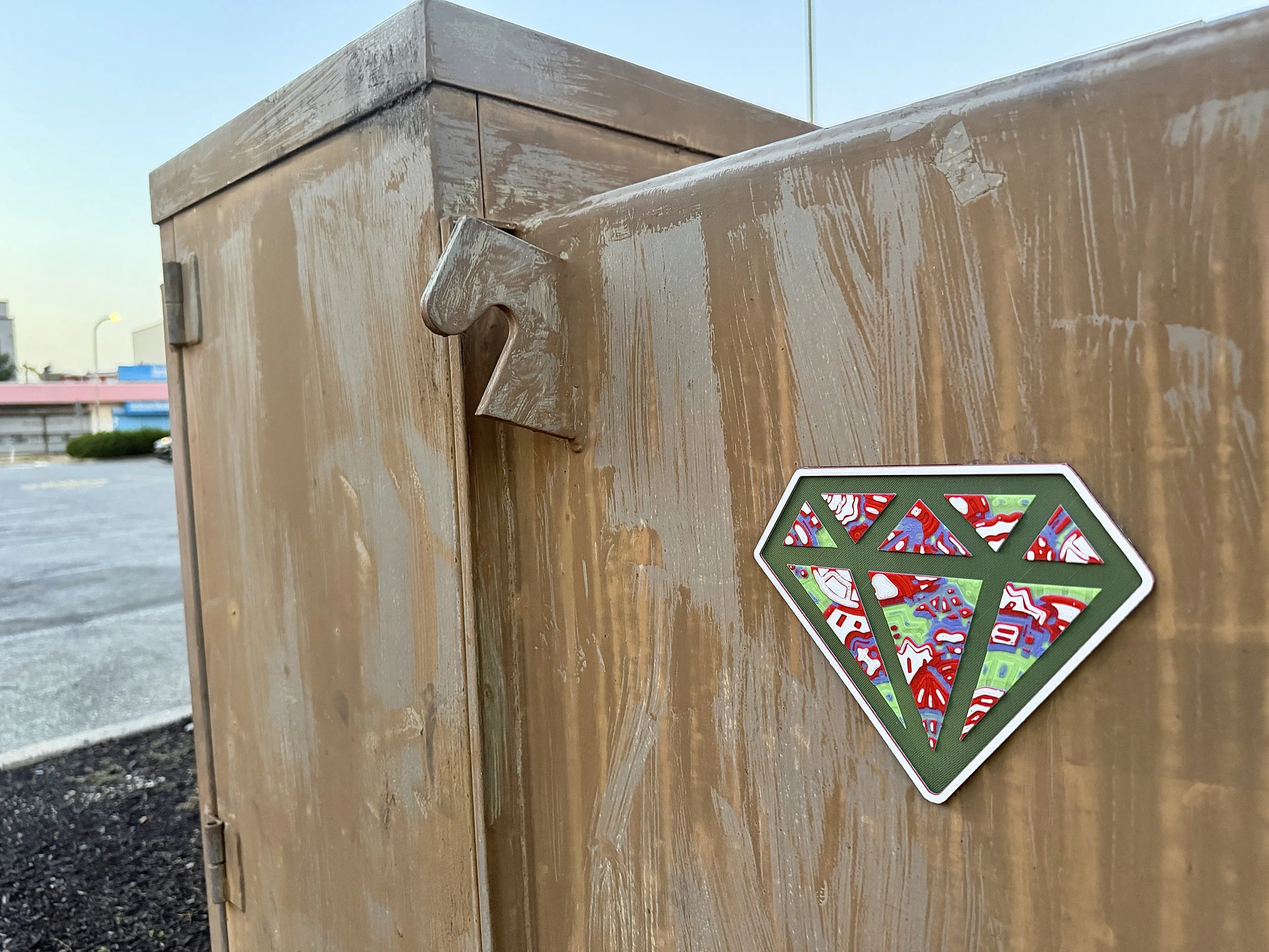 Cultures By Dezign - Green, Red and Purple Diamond in West Philly (3-D Printed Street Art)