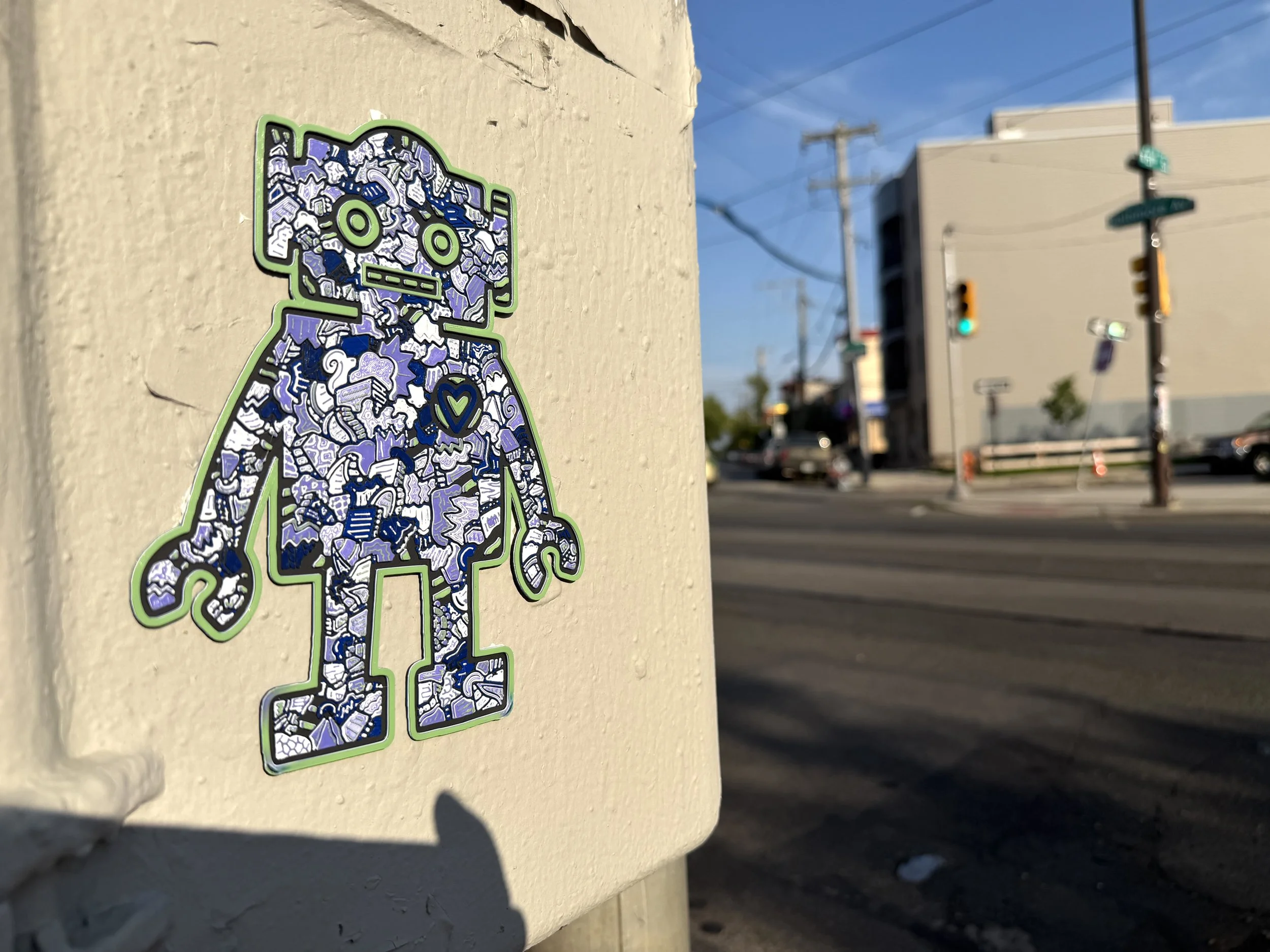 Cultures By Dezign - Blue Robot in West Philly (3-D Printed Street Art)