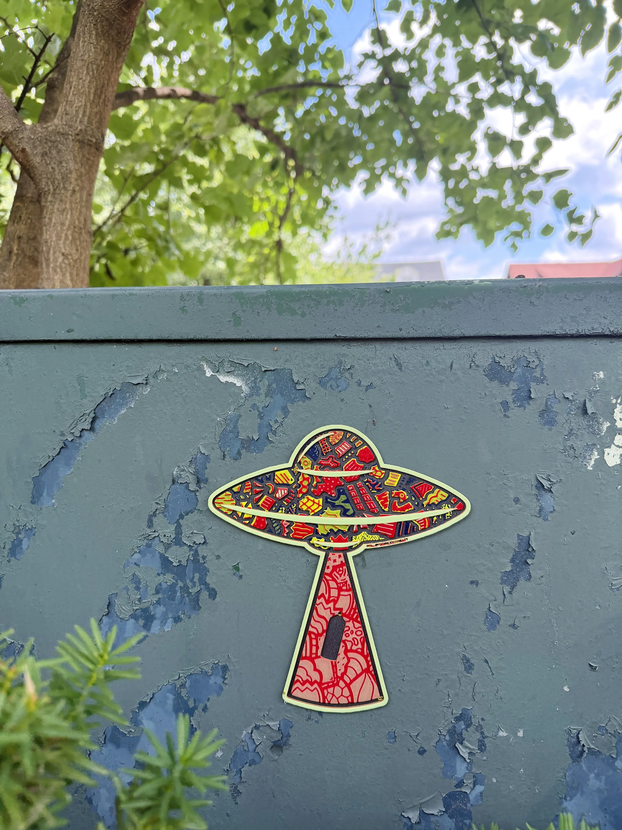 Cultures By Dezign - Red Street Art UFO in West Philly (3-D Printed Street Art)