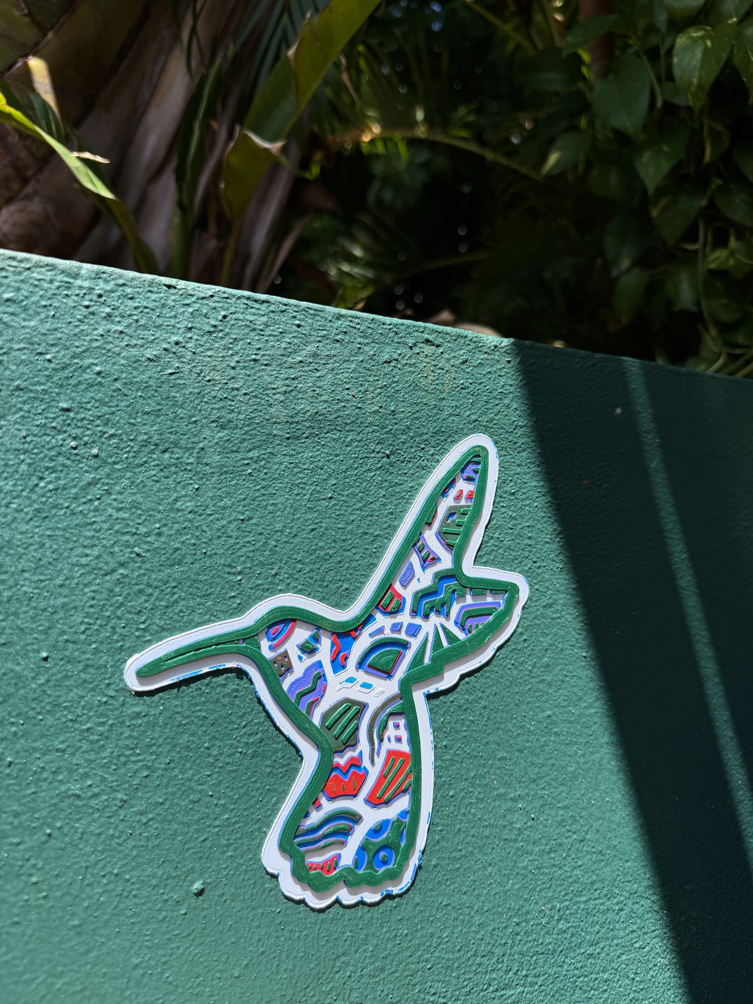 Cultures By Dezign - Green, Blue & Red Hummingbird at Vimsia in St Thomas (3-D Printed Street Art)