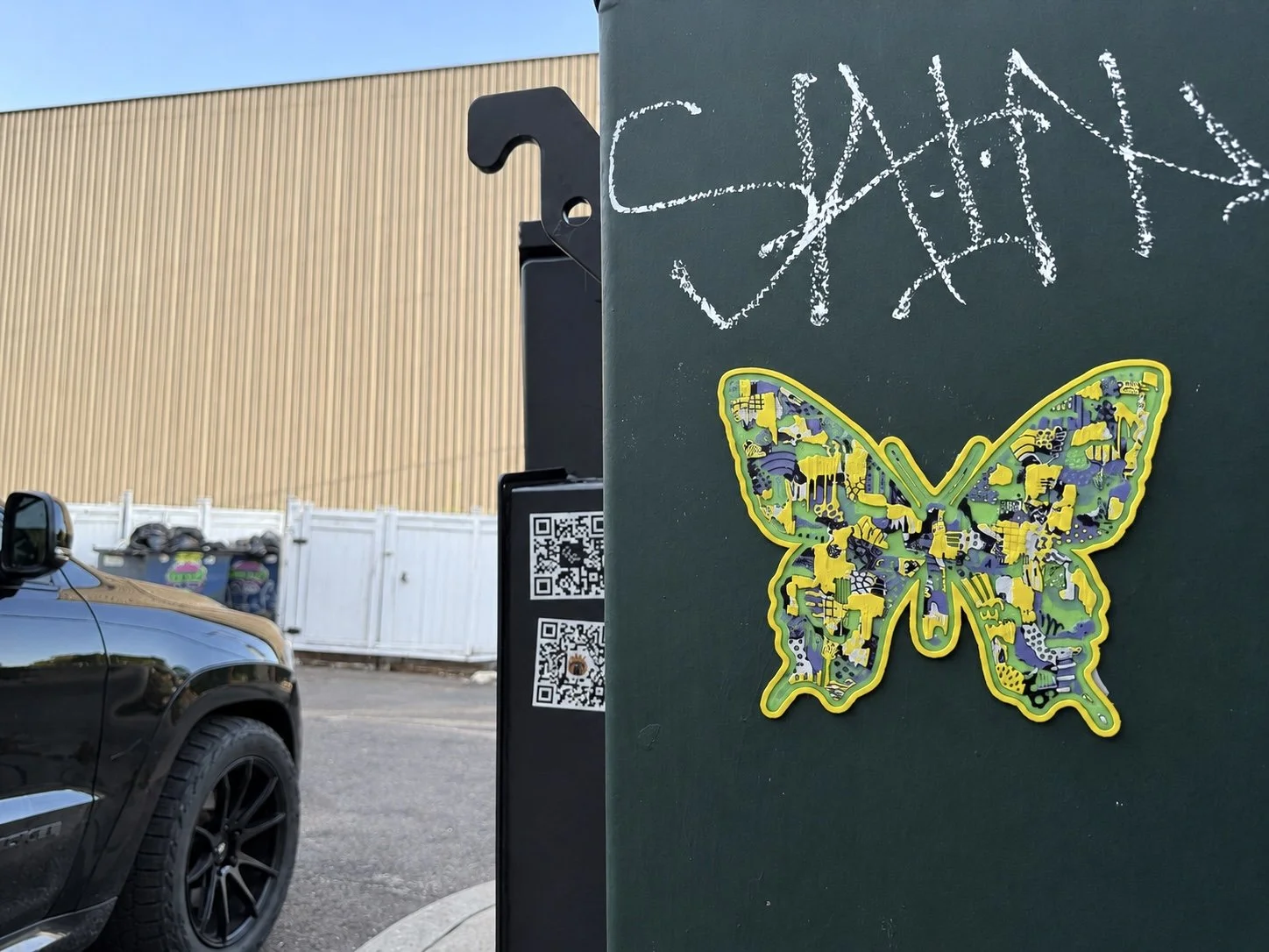 Cultures By Dezign - Yellow, Blue, Purple & Green Butterfly in Philly (3-D Printed Street Art)