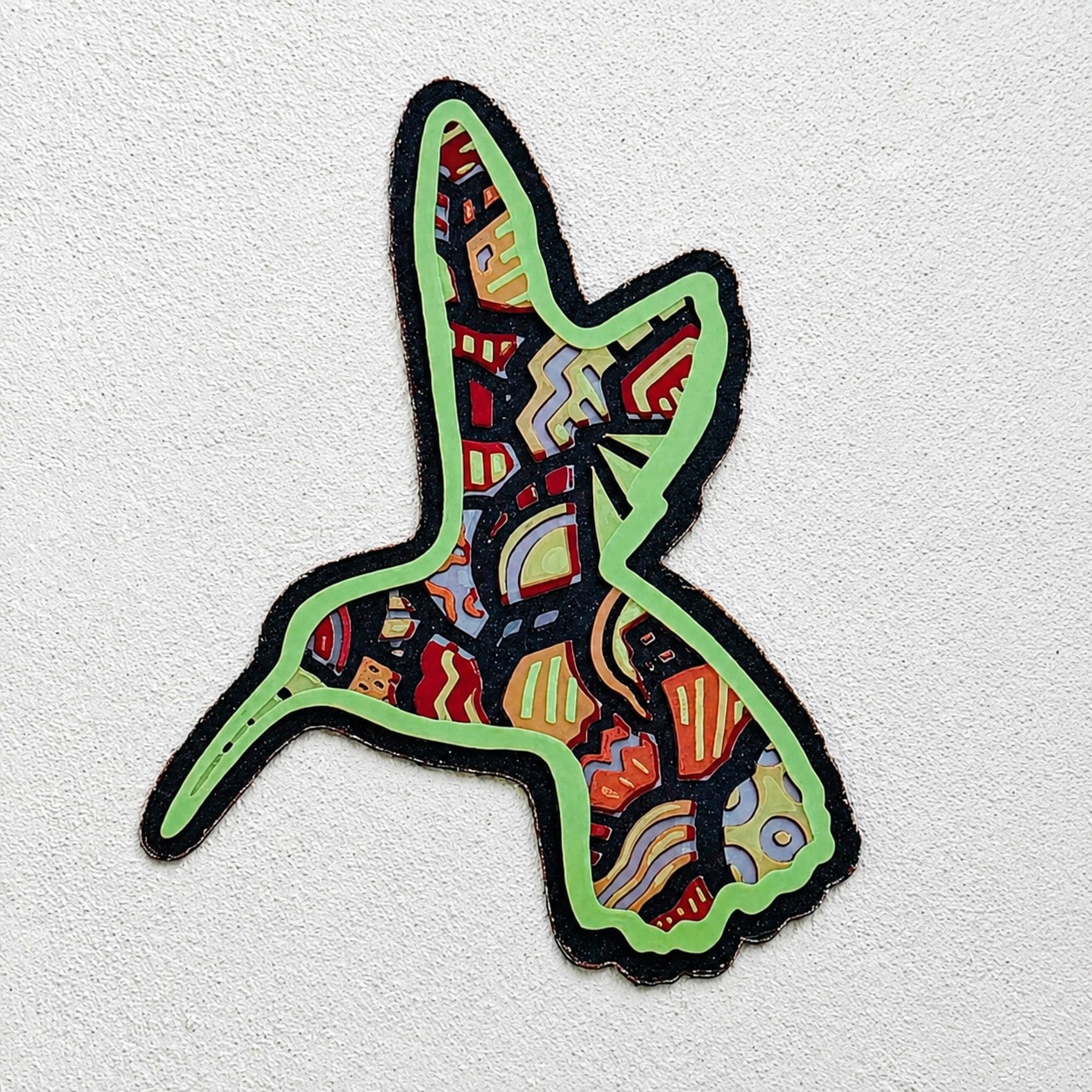 Cultures By Dezign - Green, Orange, Yellow & Red Hummingbird at Vimsia in St Thomas (3-D Printed Street Art)