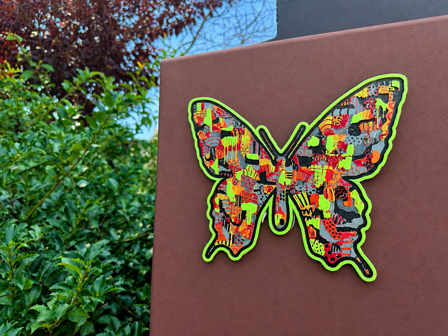 Cultures By Dezign - Neon Butterfly in West Philly (3-D Printed Street Art). 