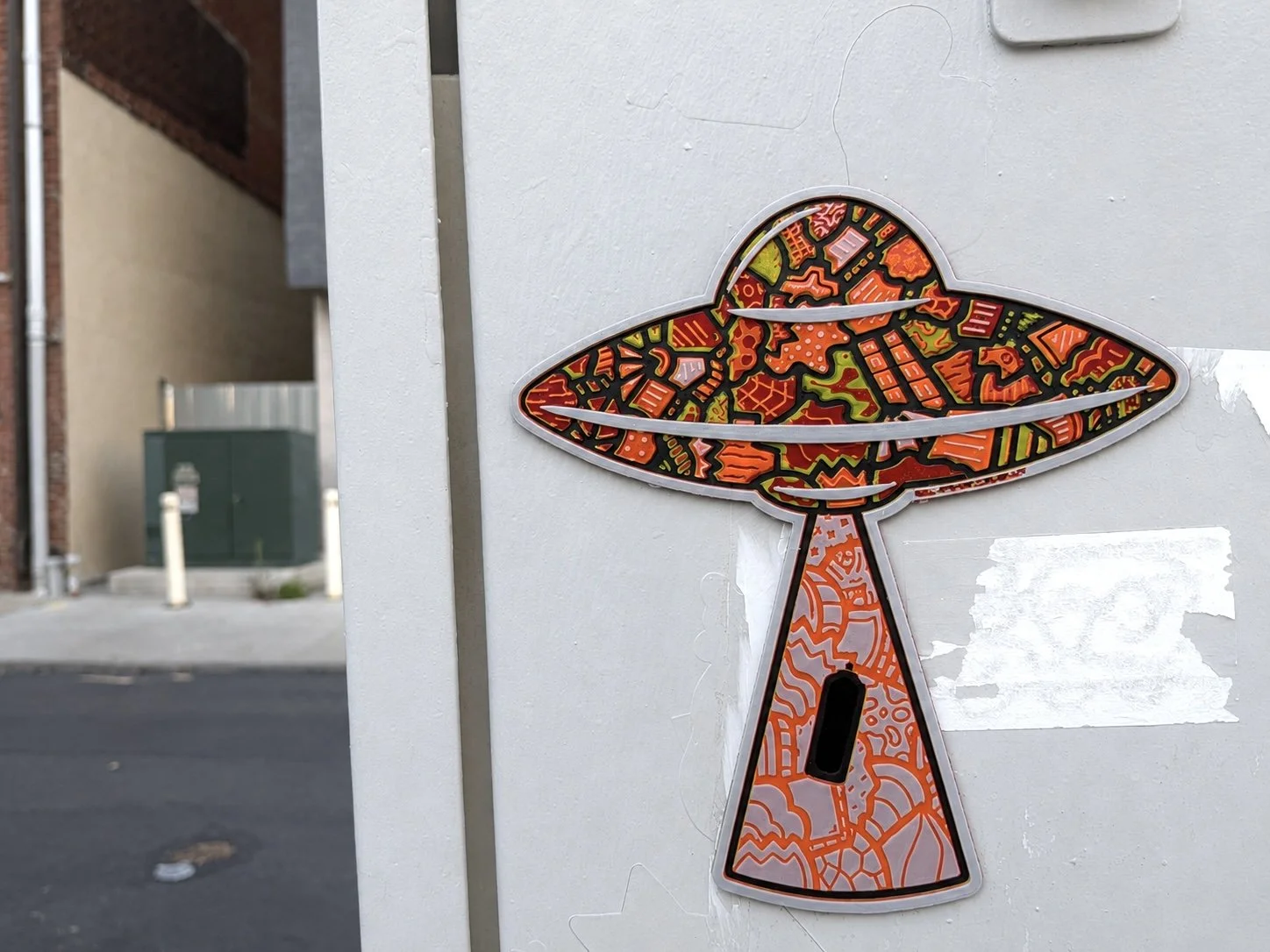 Cultures By Dezign - Orange & Red UFO in Fishtown (3-D Printed Street Art)