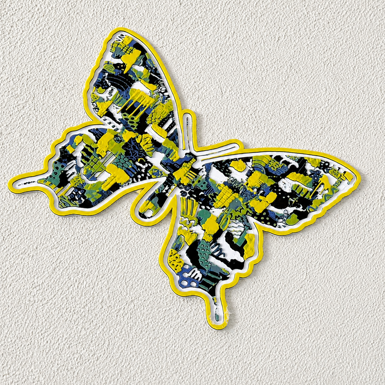 Cultures By Dezign - Yellow & Green Butterfly at Vimsia in St Thomas (3-D Printed Street Art)