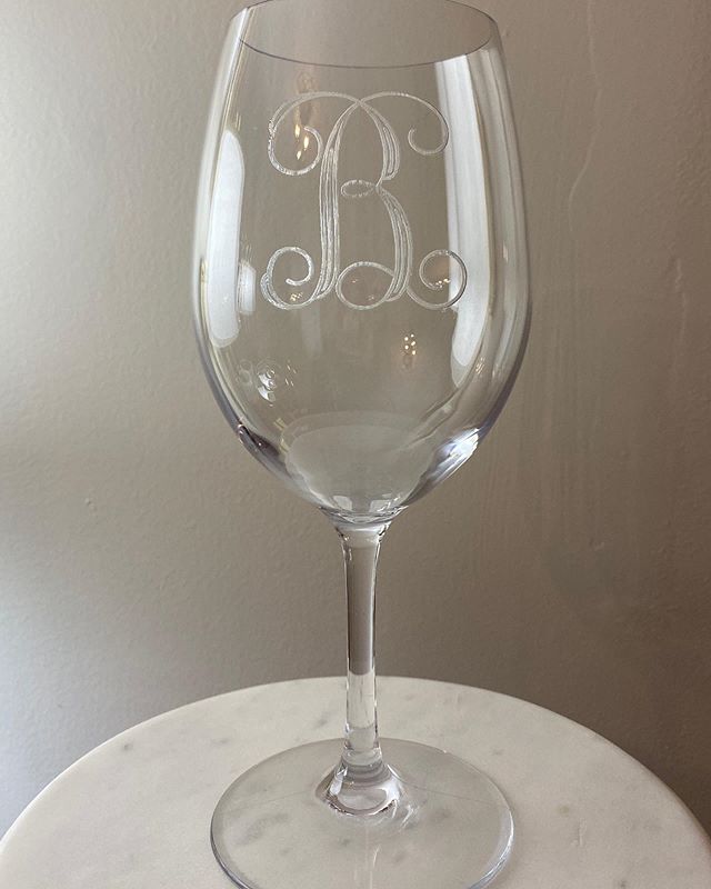 Our shatterproof wine glasses are the perfect gift for the holiday season. Minimum set of six, different sizes, wine glass styles, and laser etched monograms to choose from. Message or email tickledink@gmail.com for details. #etchedwineglasses #steml