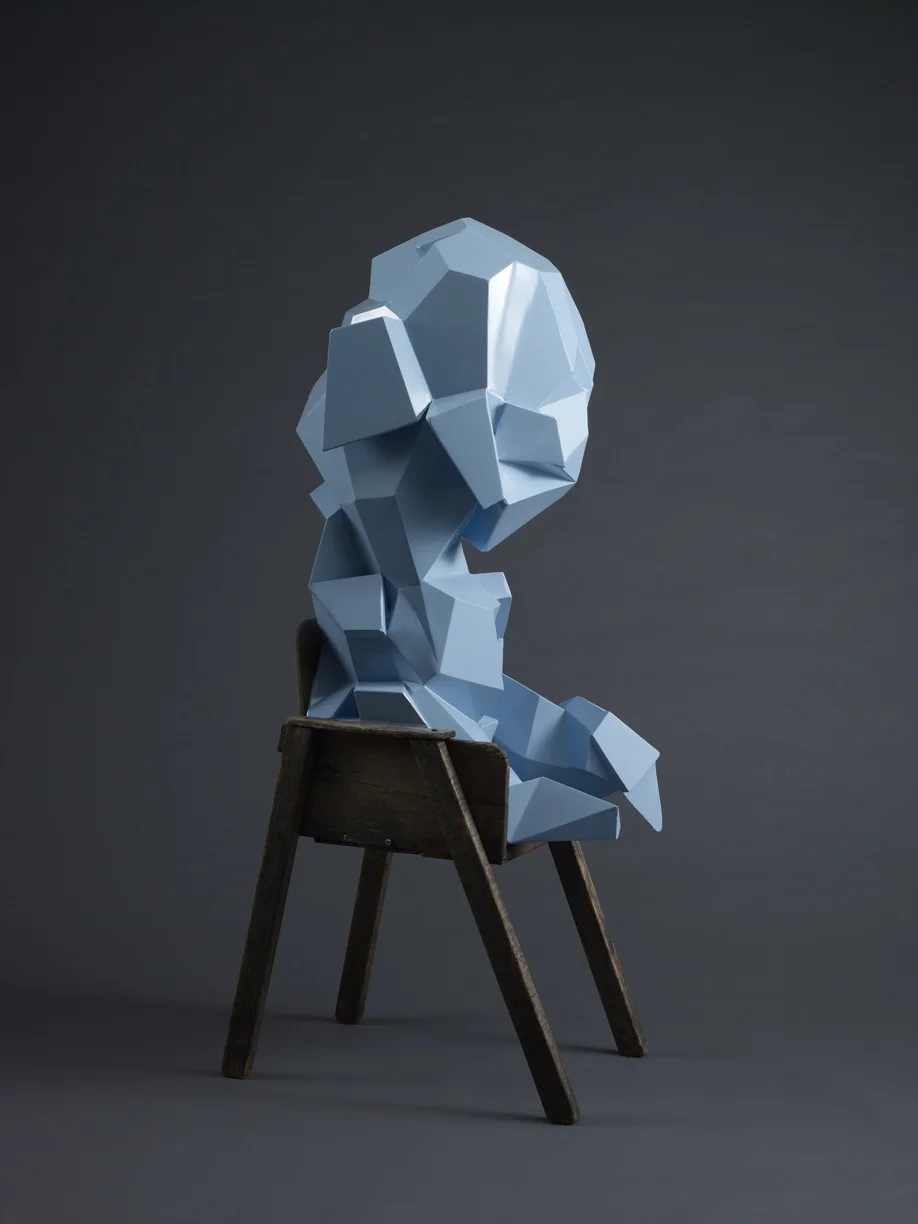 The Crystalline Baby (Fletcher) – 2009 – 48 x 20 x 15 – Fabricated Steel and Found Chair - <a href="mailto:judbergeron@mac.com?subject=Inquire: The Crystalline Baby (Fletcher)">Inquire</a>