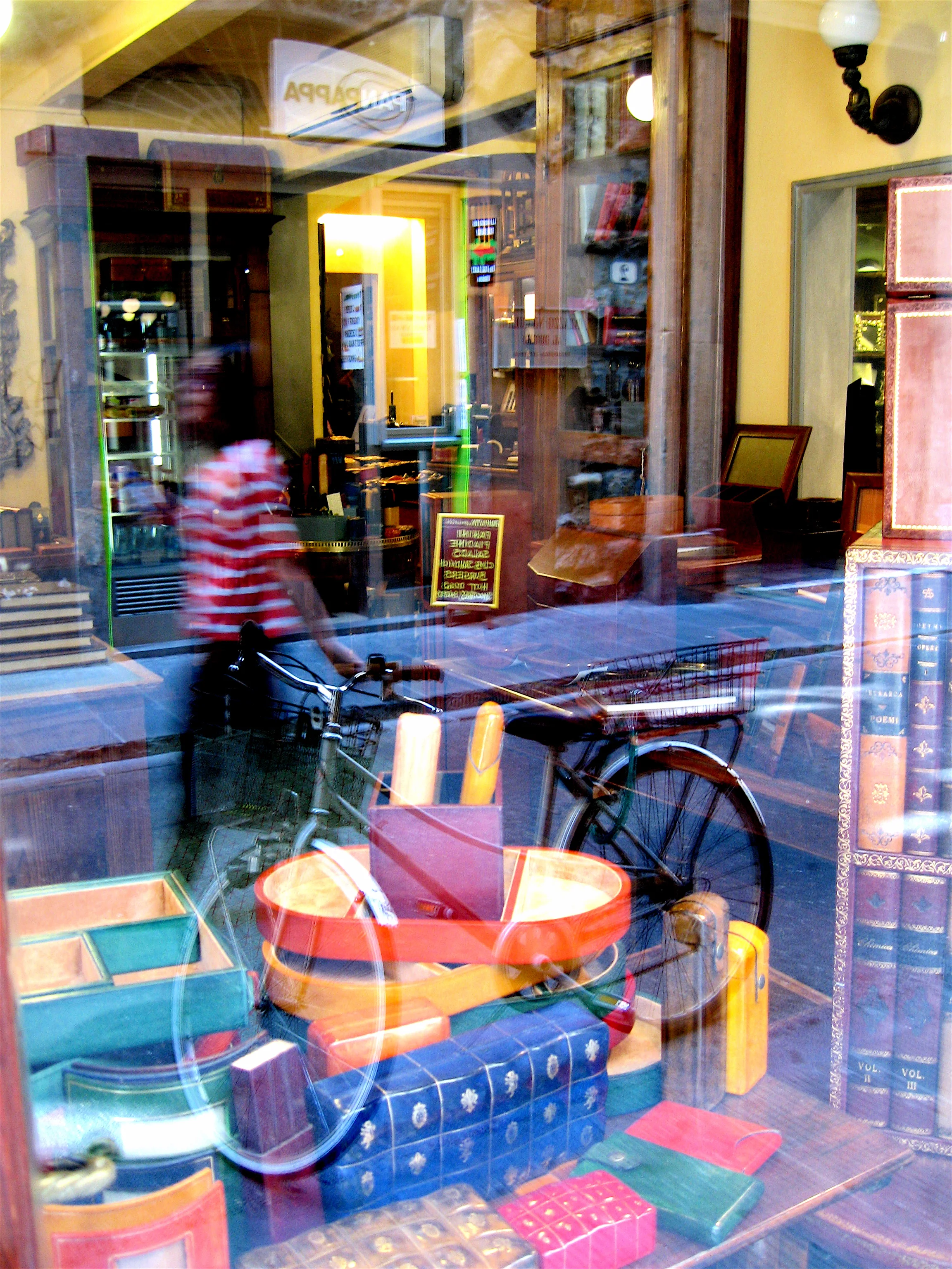 Bookstore window with bike