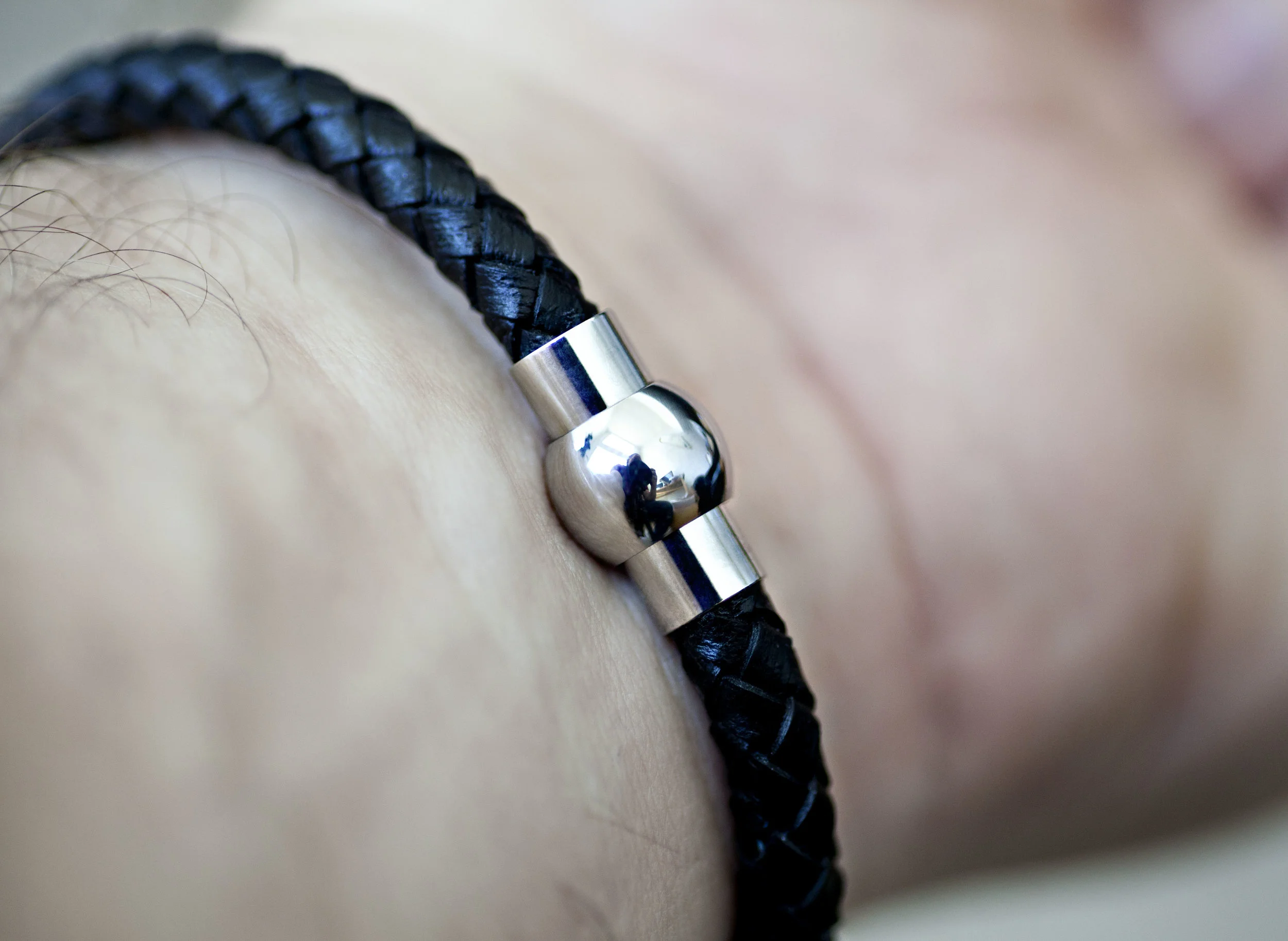 Leather and Stainless Steel Magnetic Bracelets - Ball & Stick Clasp