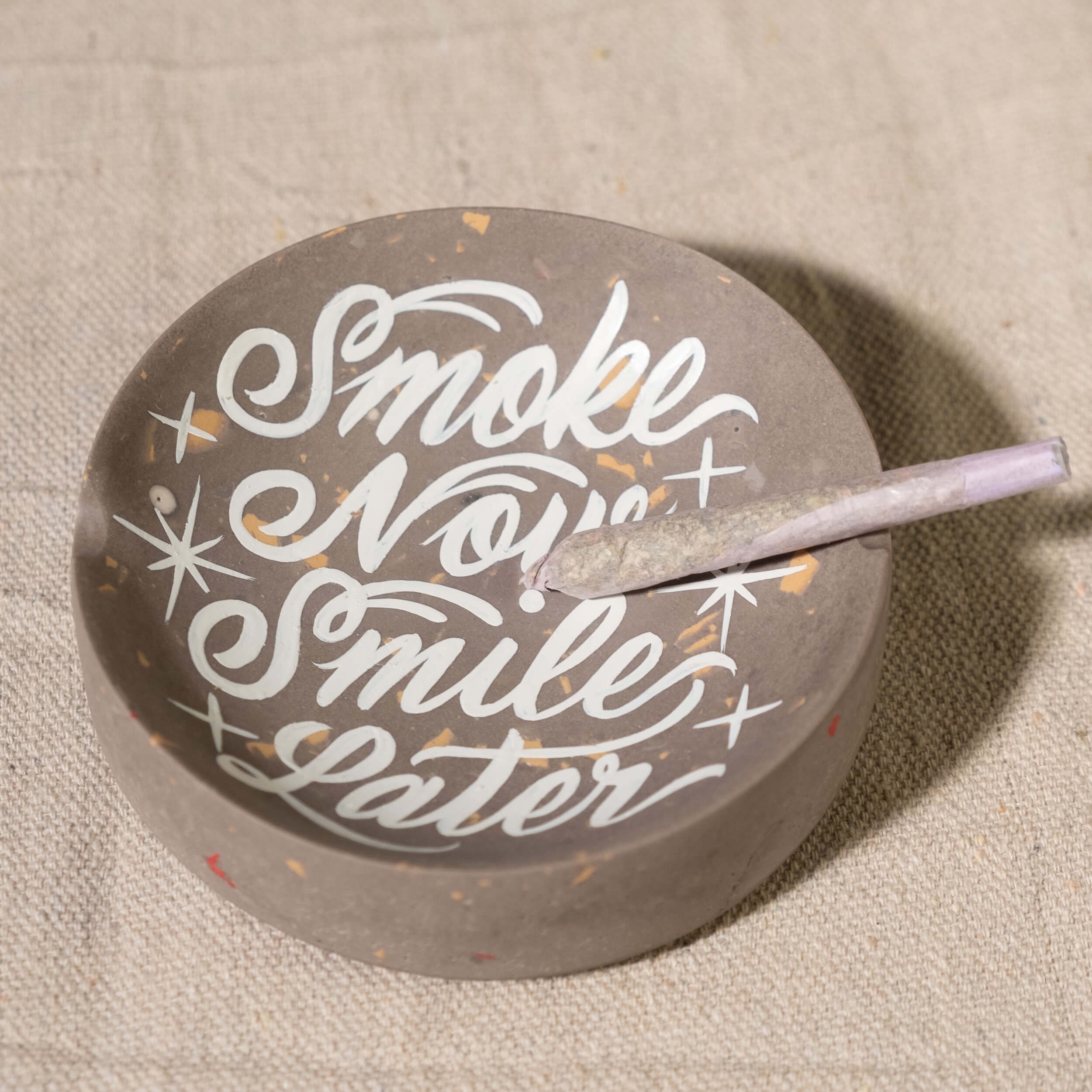 Ashtray Round- Smoke Now - Earth w- White-2.jpg
