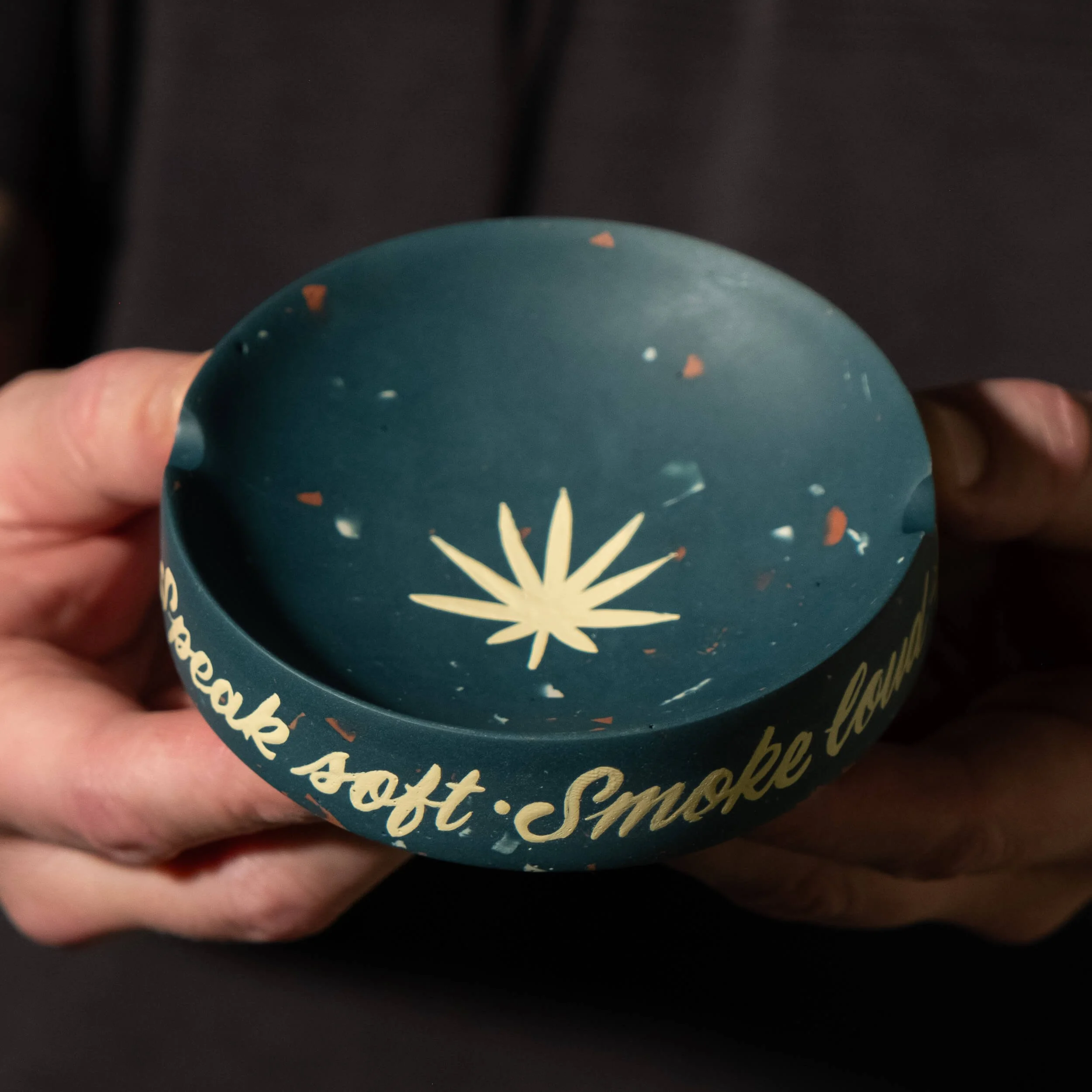 Ashtray Round- Speak Soft - Blue w- Ivory-1.jpg