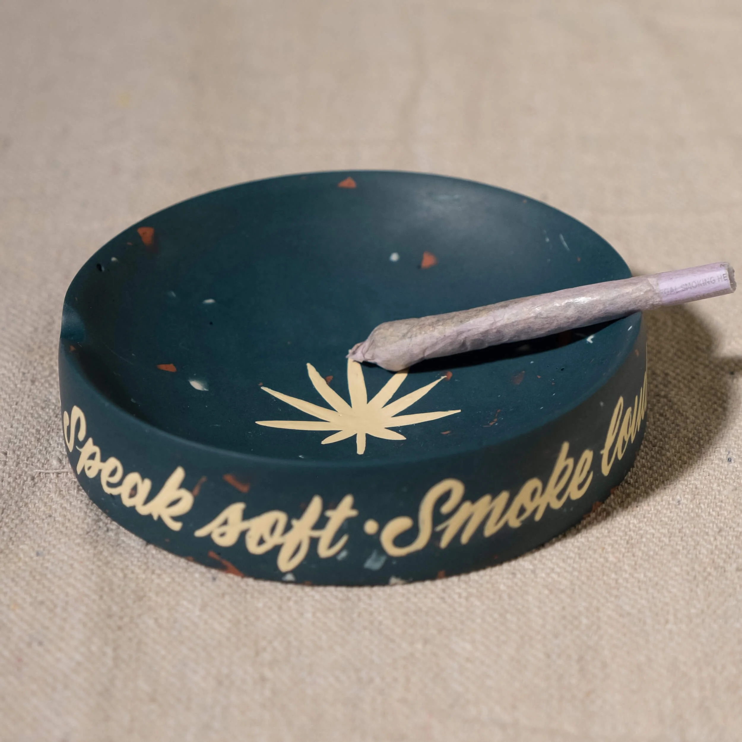 Ashtray Round- Speak Soft - Blue w- Ivory-2.jpg