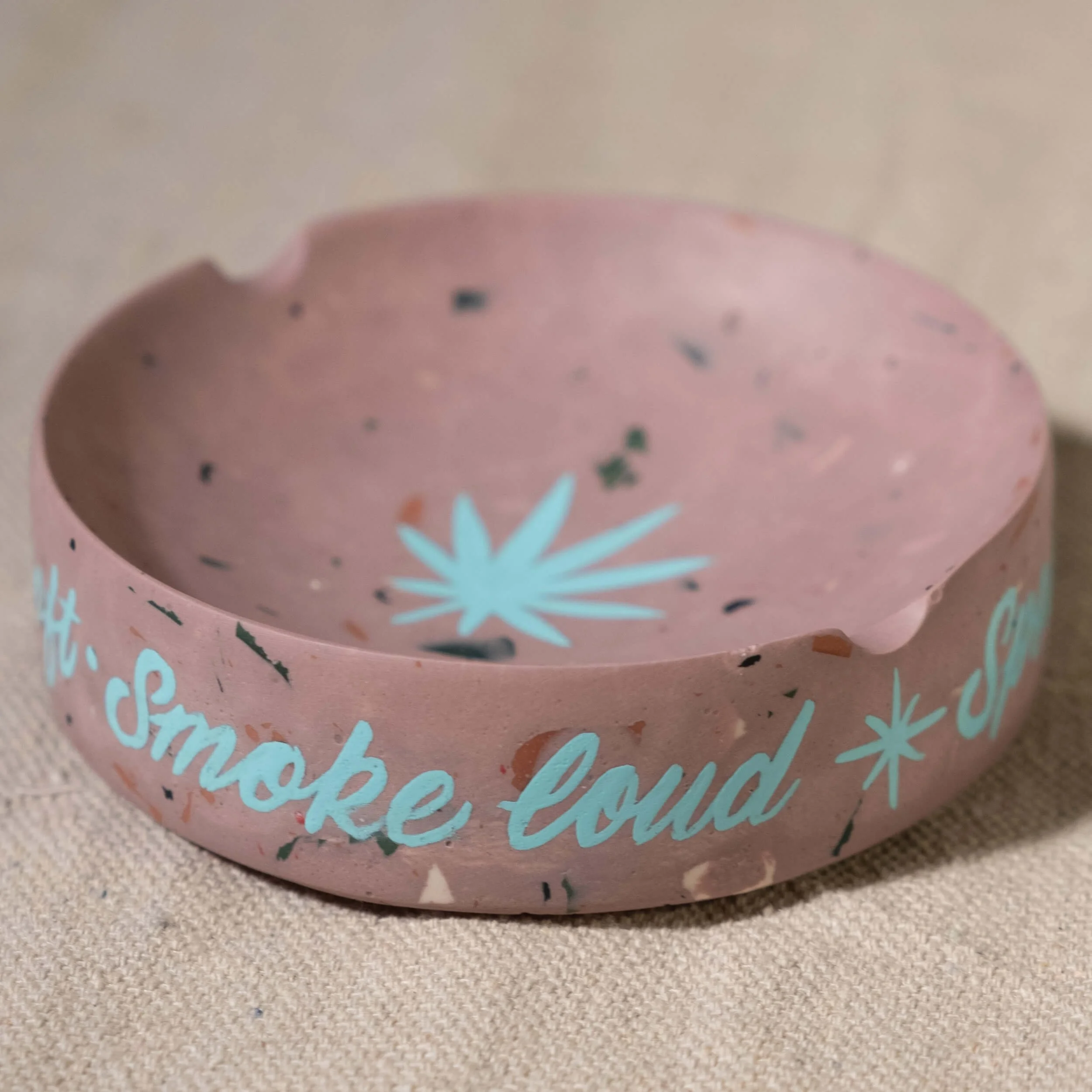 Ashtray Round- Speak Soft - Pink w- Teal-5.jpg