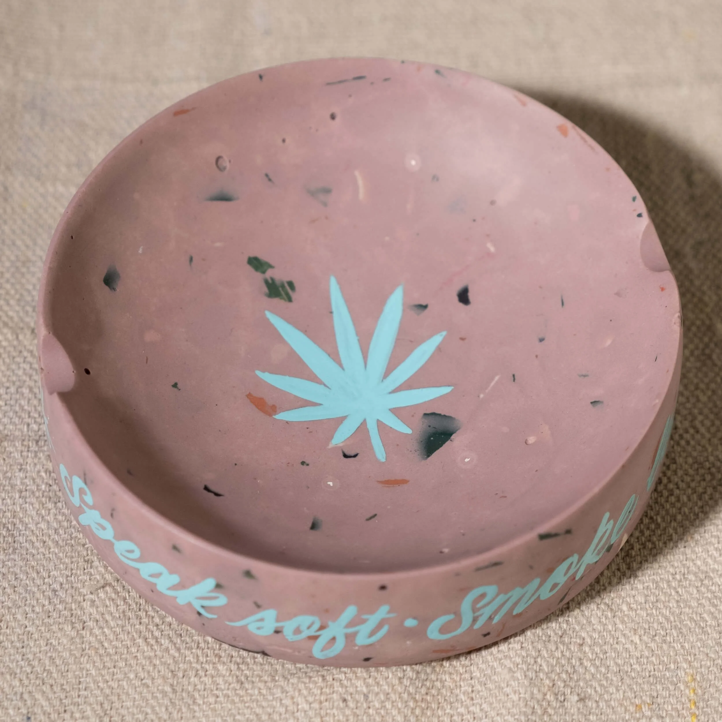 Ashtray Round- Speak Soft - Pink w- Teal-3.jpg
