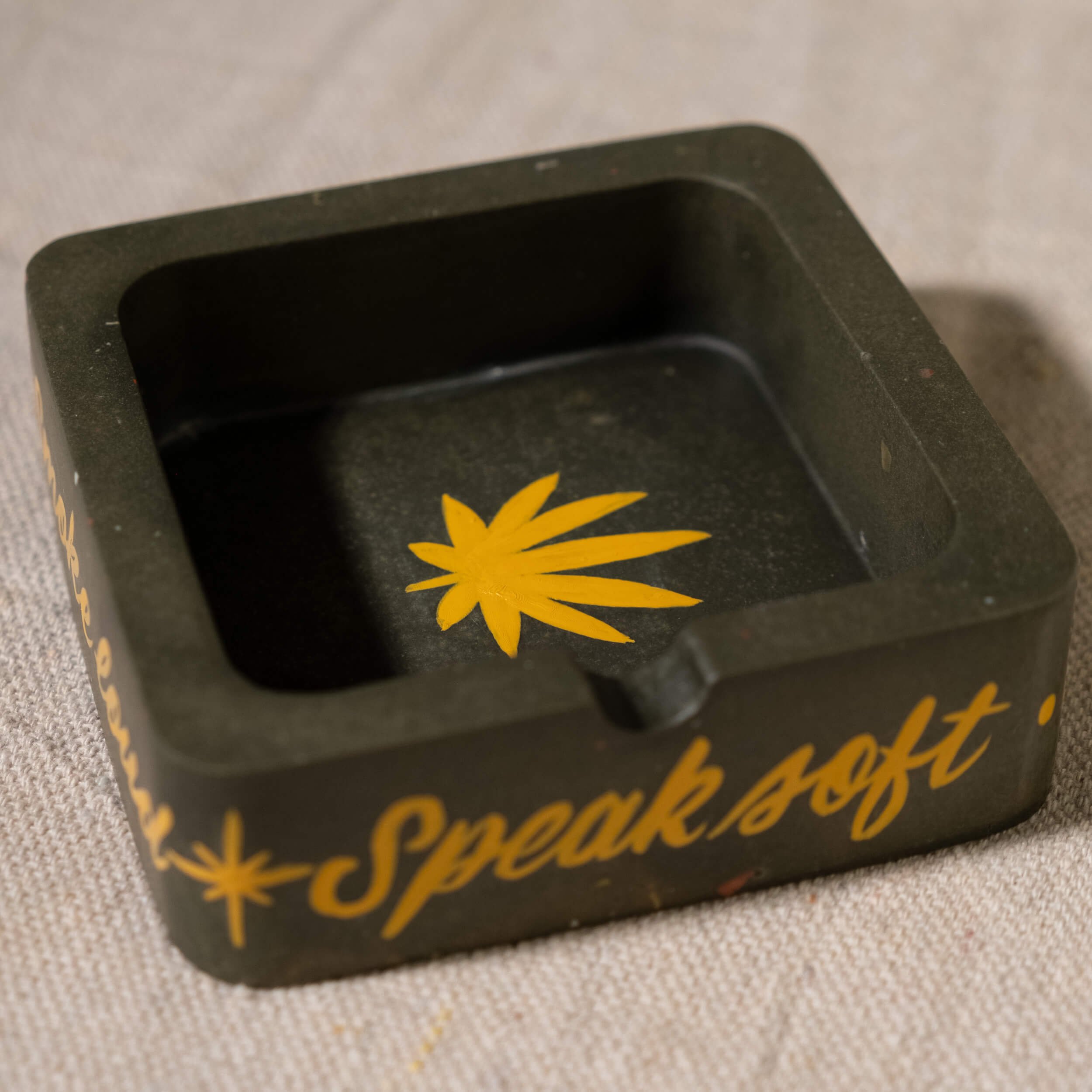 Ashtray Sq- Speak Soft - Olive w- Yellow-4.jpg