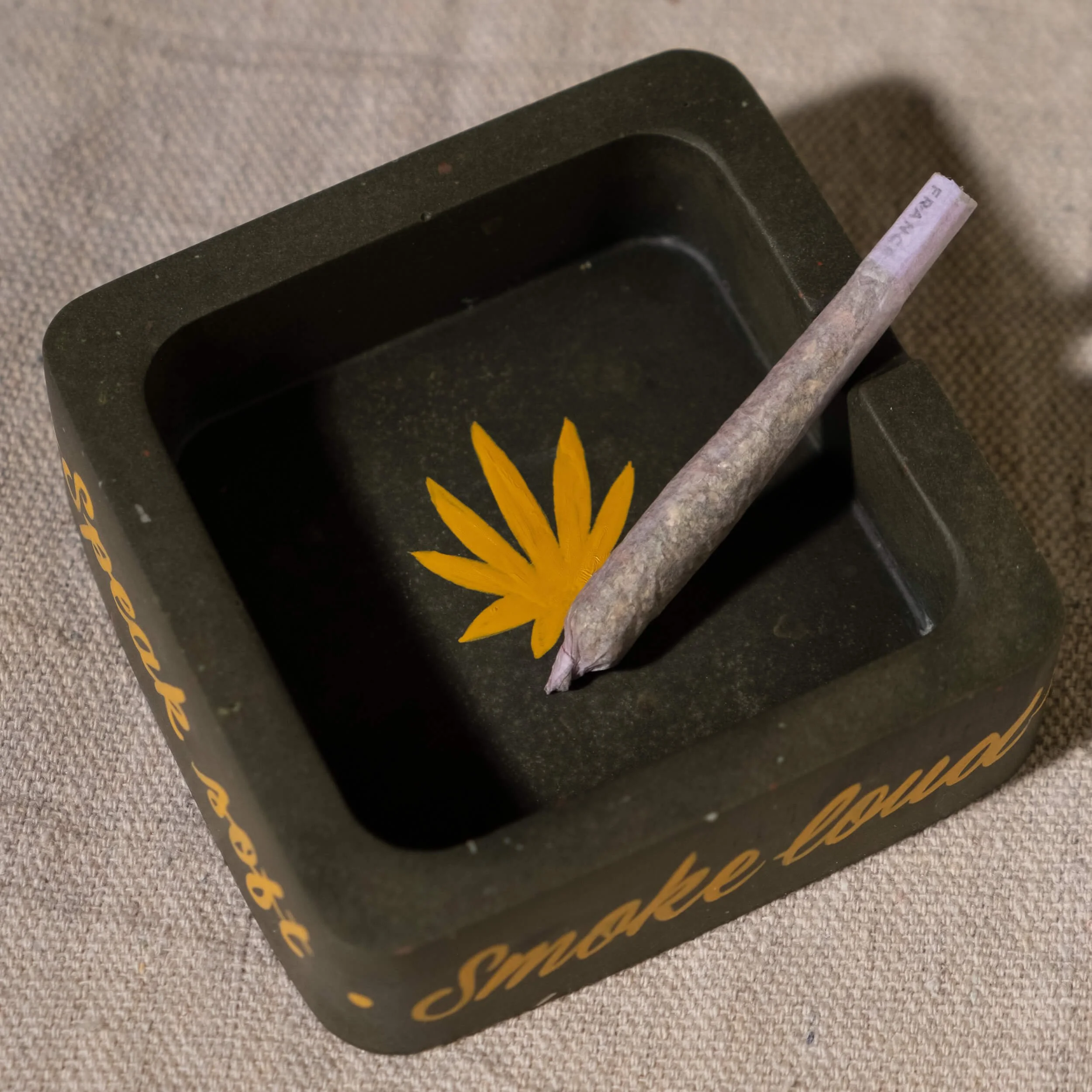 Ashtray Sq- Speak Soft - Olive w- Yellow-3.jpg