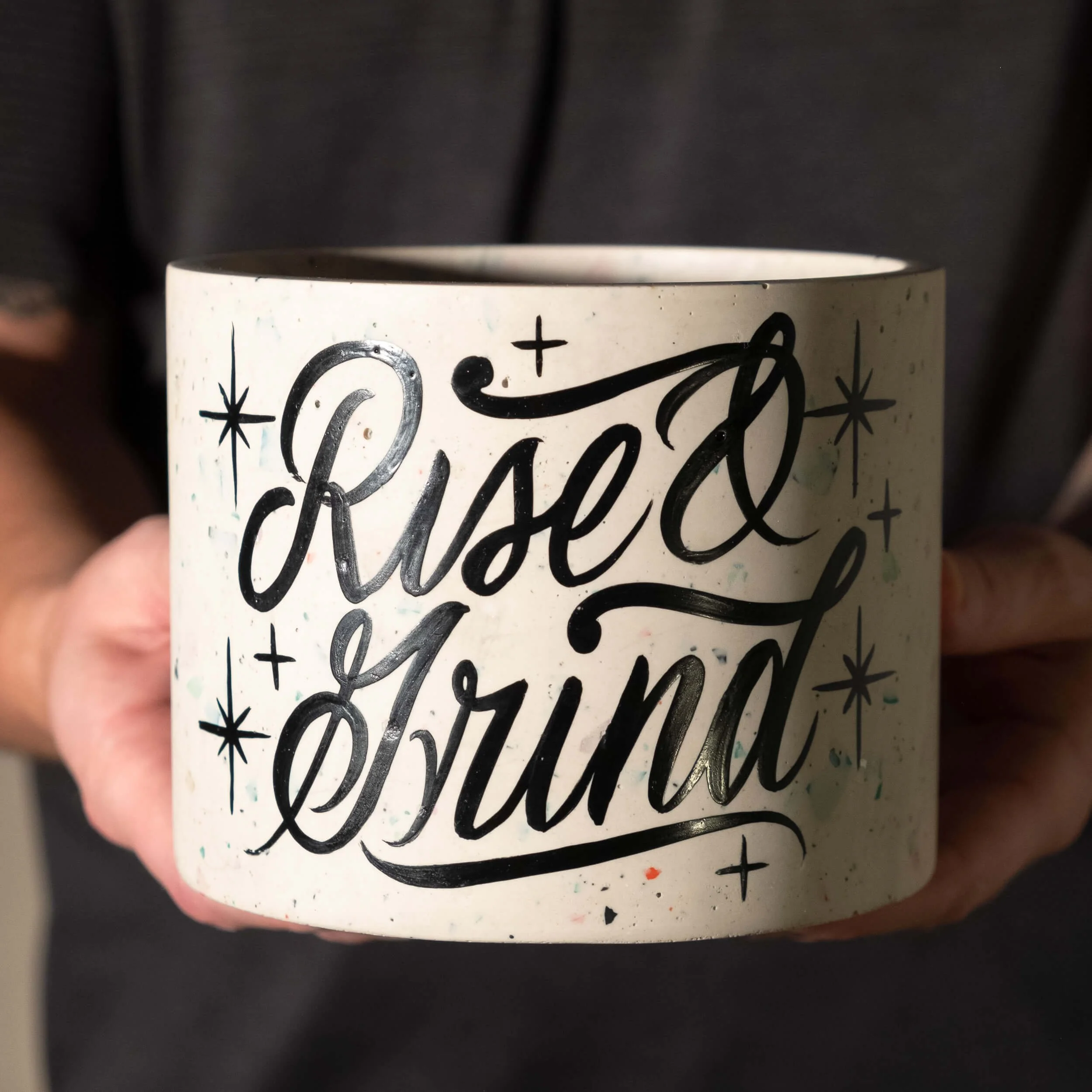 Planter L- Rise & Grind White w- Black Lettering-1.jpg