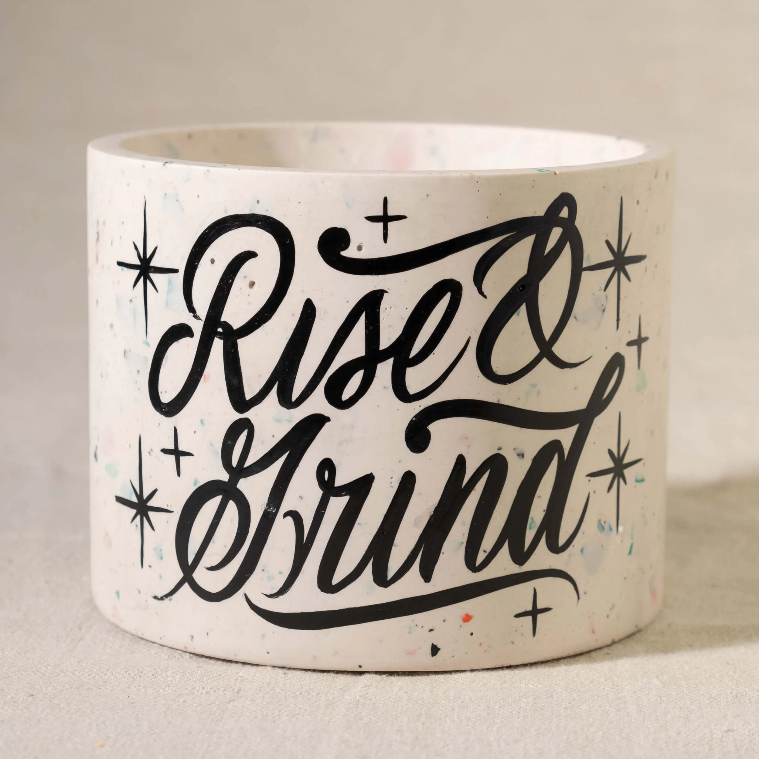 Planter L- Rise & Grind White w- Black Lettering-3.jpg