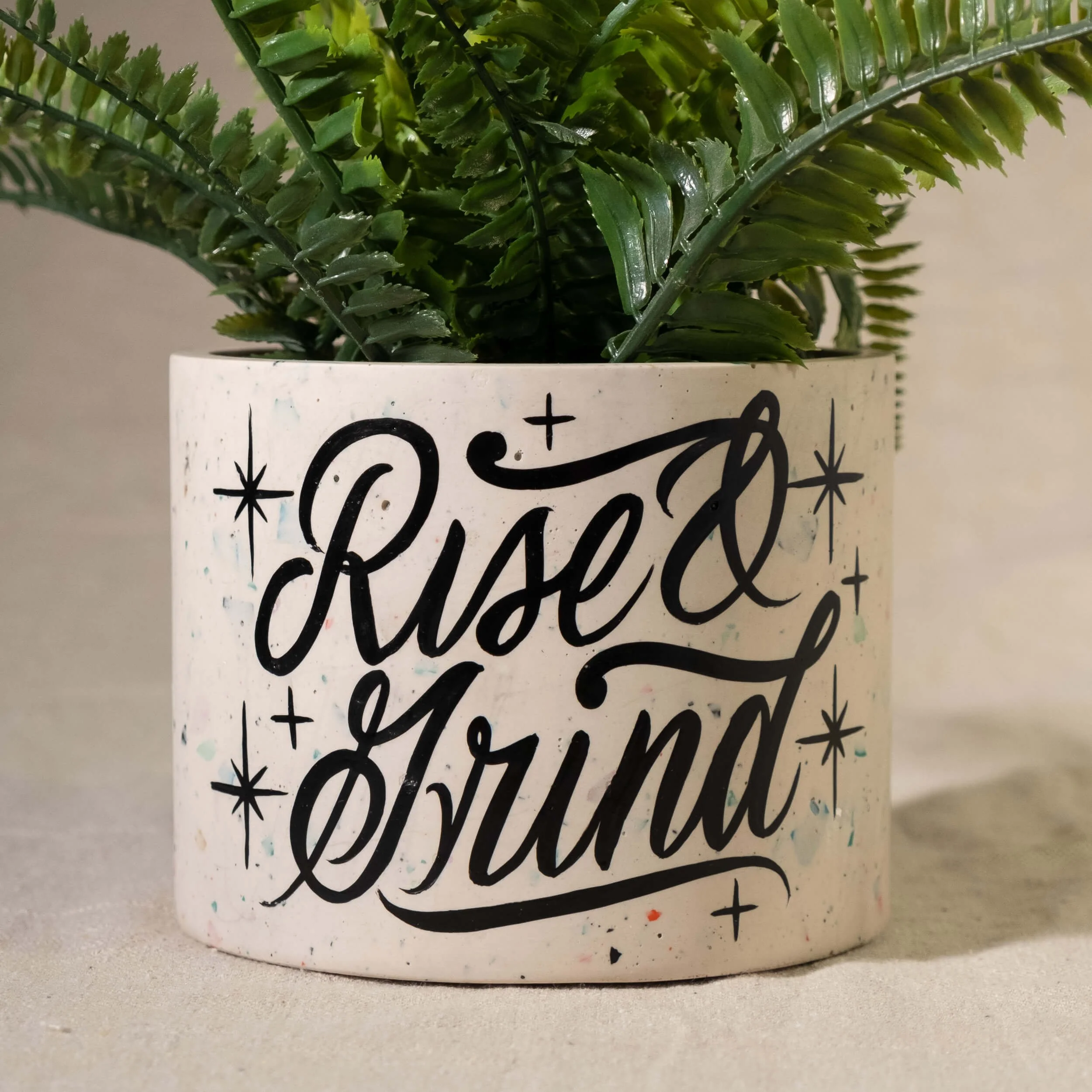 Planter L- Rise & Grind White w- Black Lettering-2.jpg
