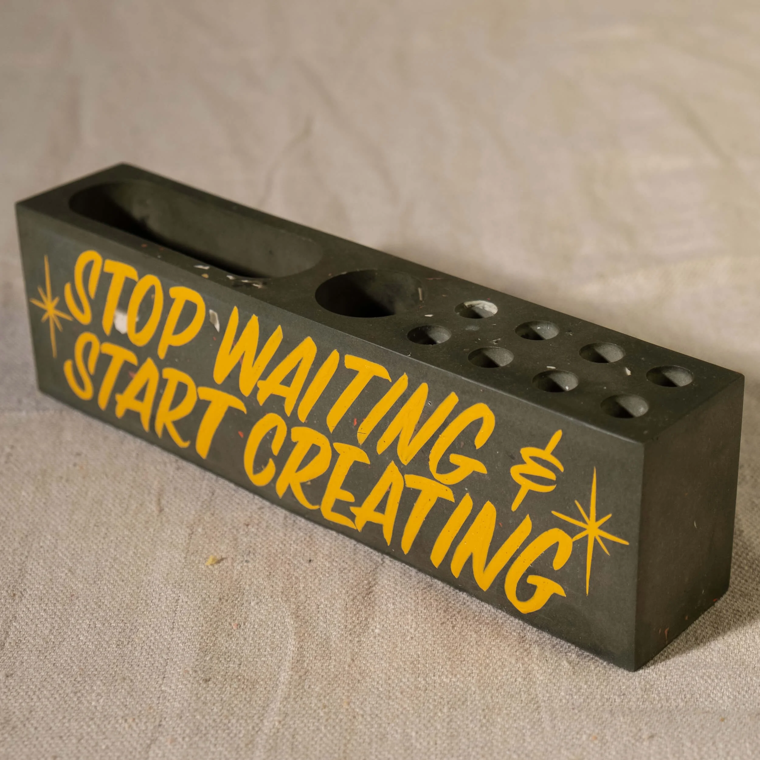 Organizer- Stop Waiting & Start Creating - Olive w- Yellow-3.jpg