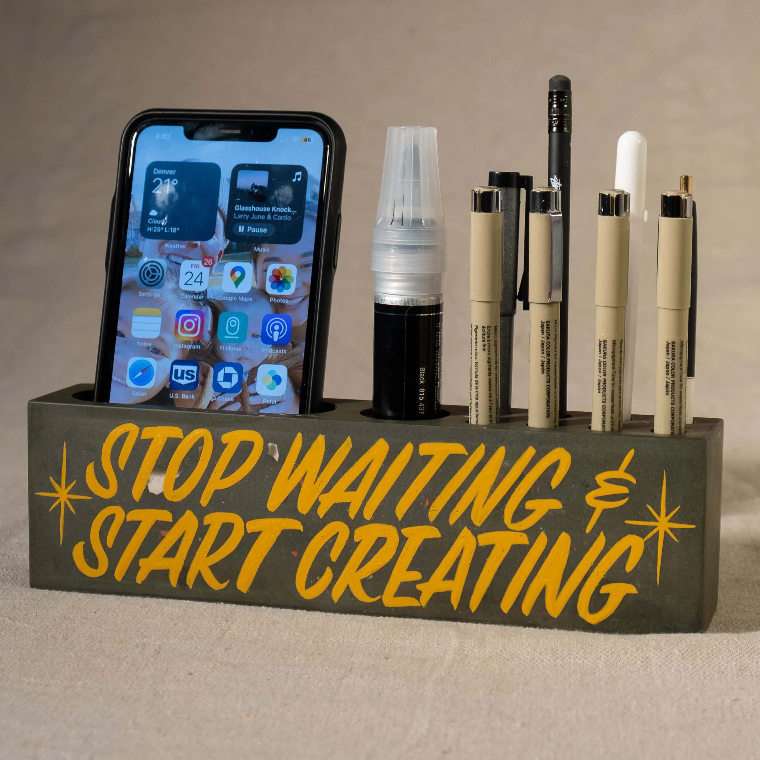 Organizer- Stop Waiting & Start Creating - Olive w- Yellow-2.jpg