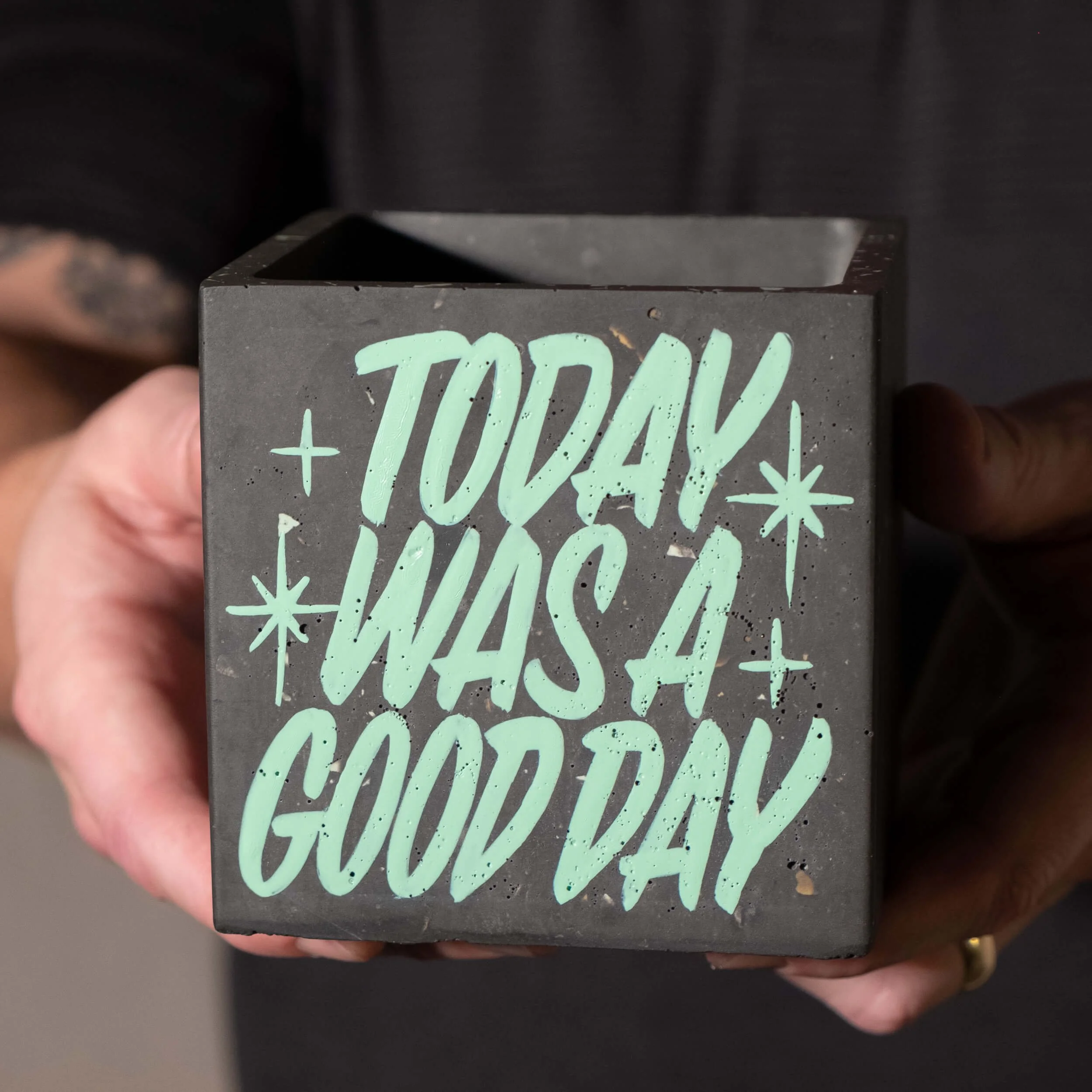 Planter Sq- Today Was a Good Day - Black w- Teal-1.jpg