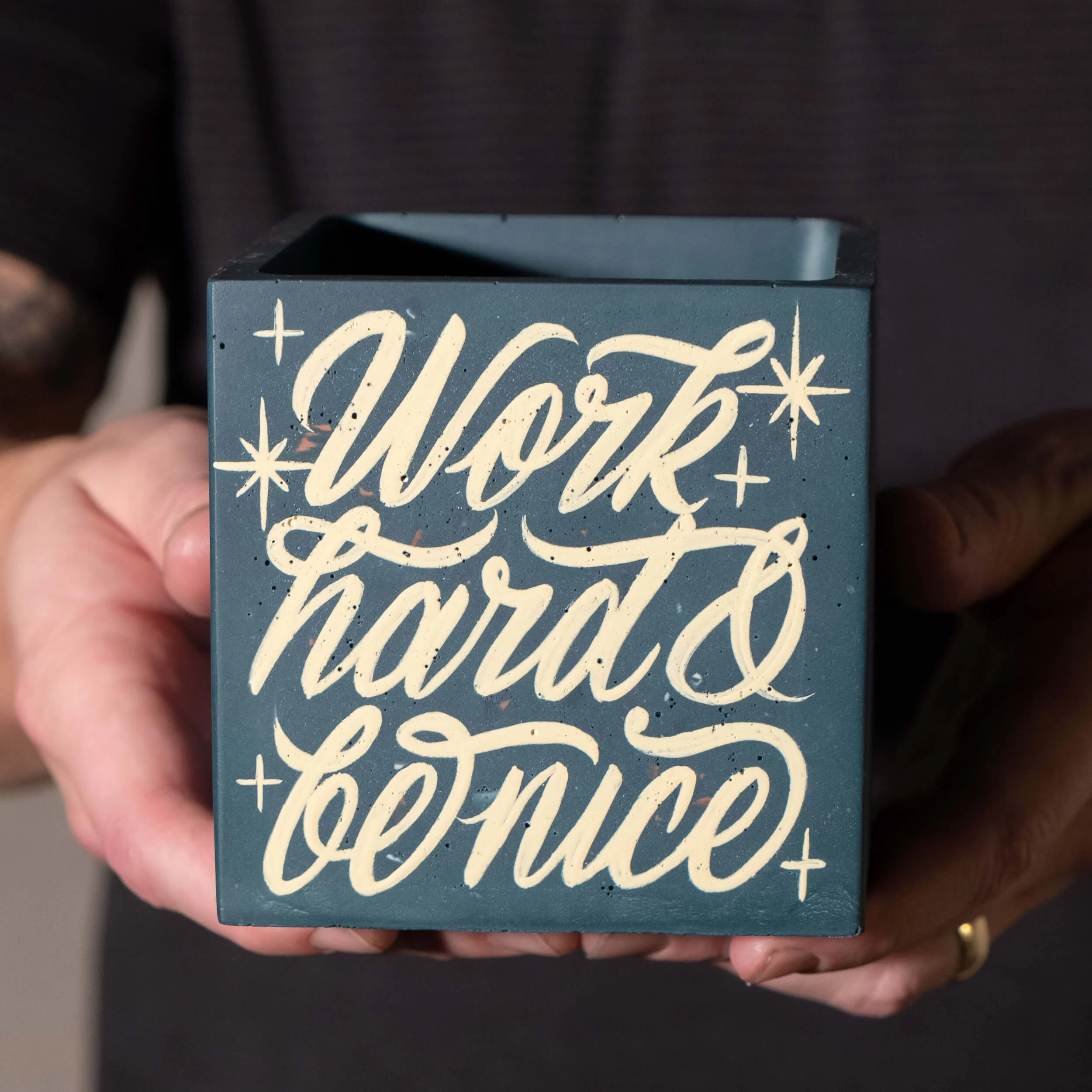 Planter Sq- Work Hard & Be Nice - Blue w- Ivory-1.jpg