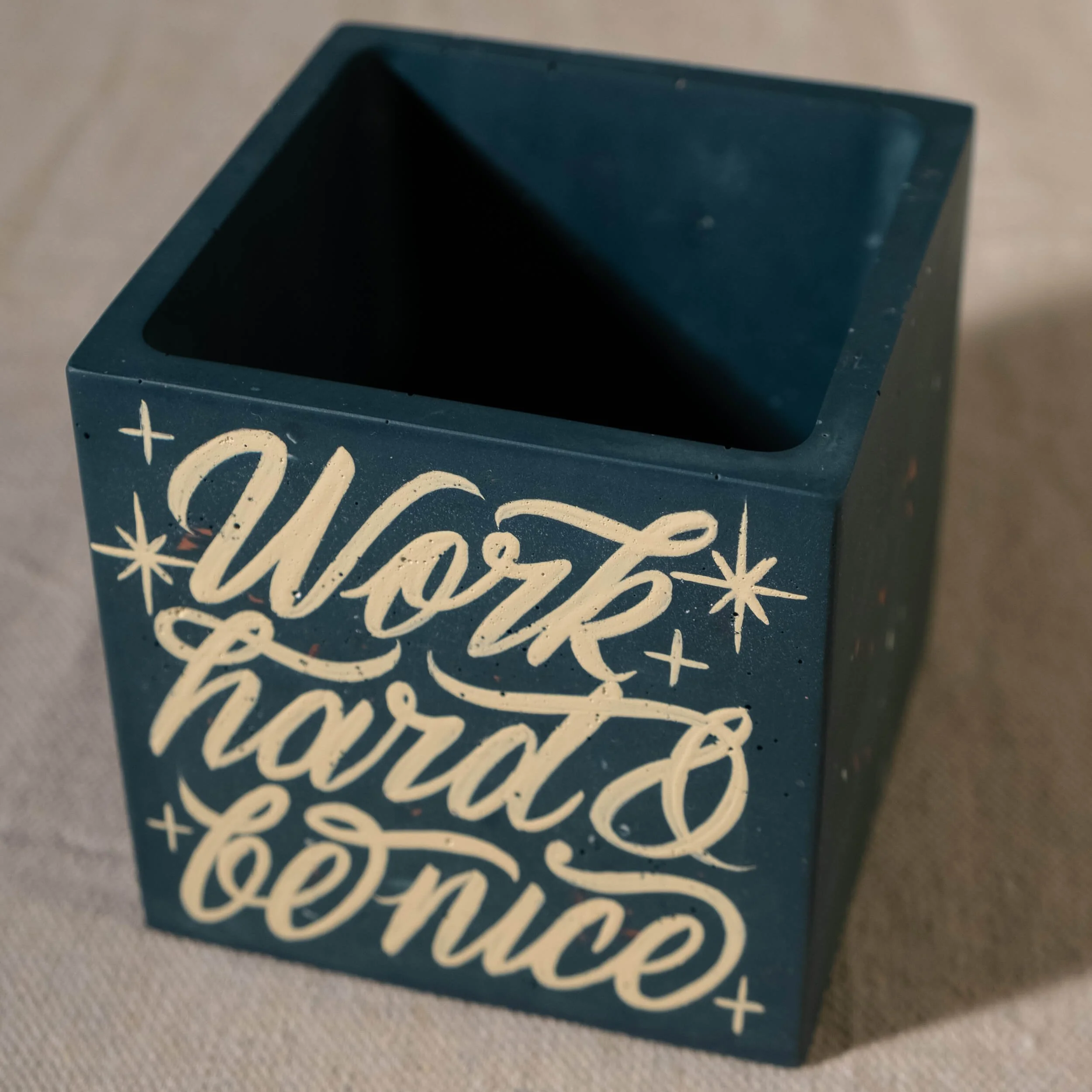 Planter Sq- Work Hard & Be Nice - Blue w- Ivory-4.jpg