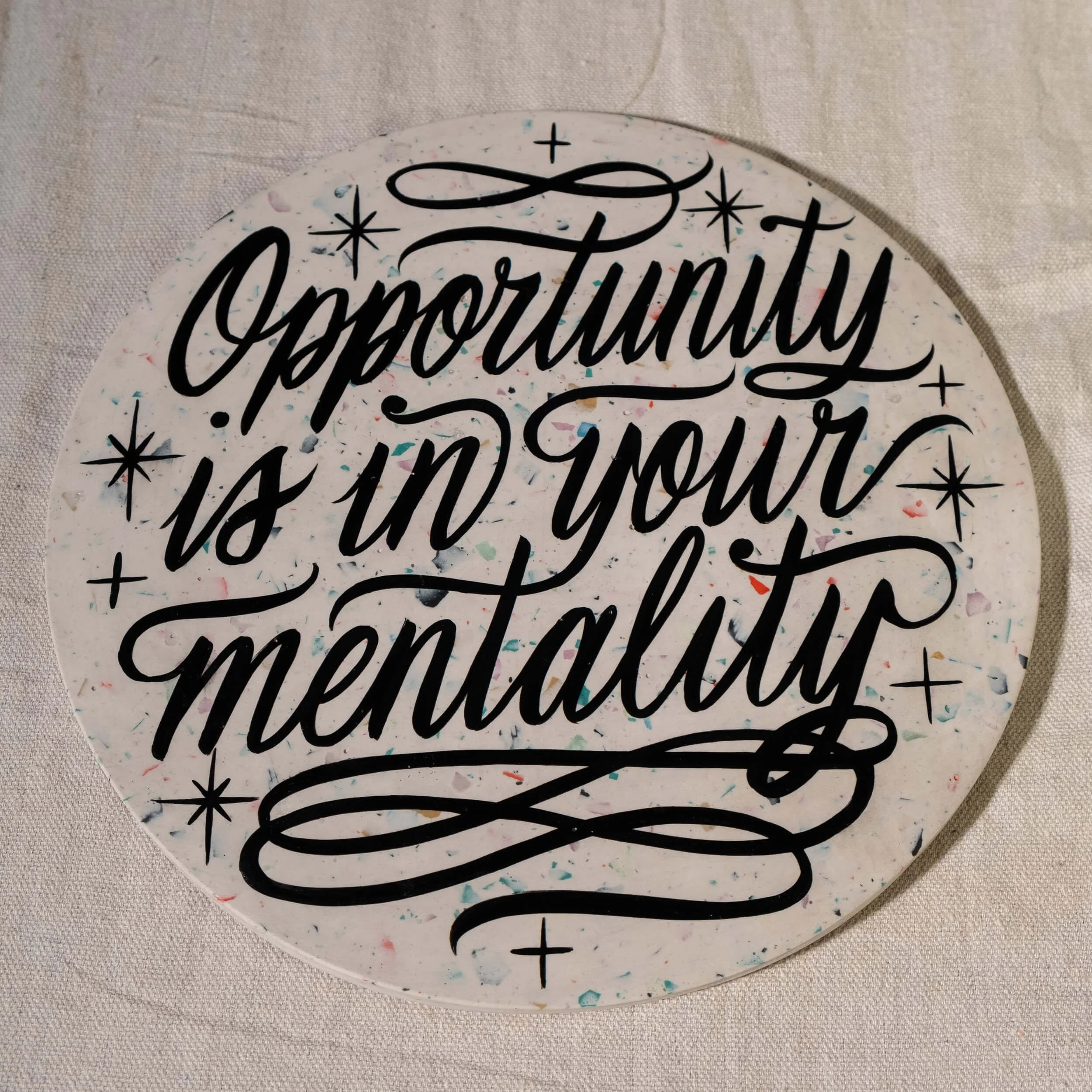 Tray Round- Opportunity is in your Mentality - White w- Black-2.jpg