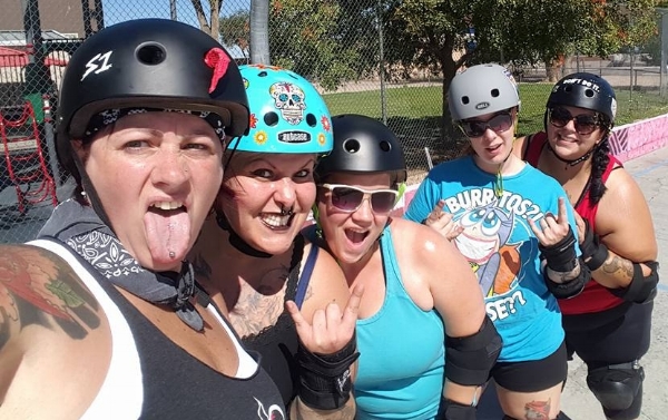 And selfies are highly encouraged. L to R, Kathleen Mauro, Amber Cadaver, Marie Fury, Ima Hazard, and Pelvis Chestly practice at Heights Community Center. Photo by Amber Cadaver.