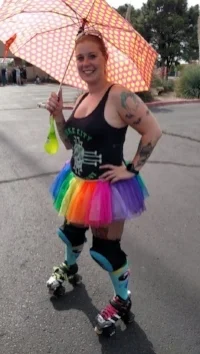 Ima Hazard skates in the 2016 Albuquerque Pride Parade. Photo by Rainbow Smash.