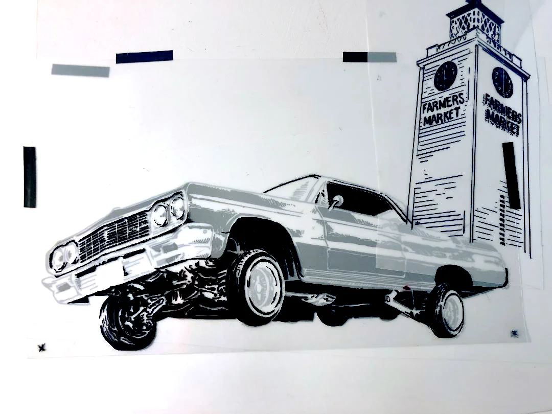 Hand drawn film separations for the Original Farmers Market for the Annual Heritage Car Show 2018