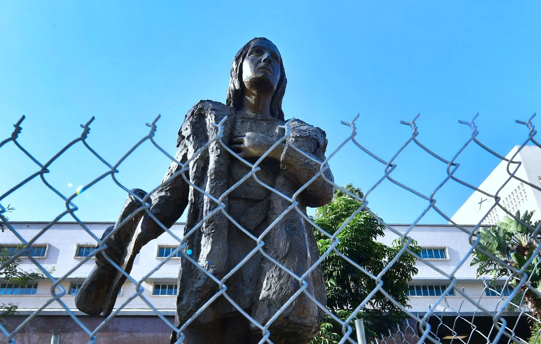 A statue of Christopher Columbus stood in L.A.’s Grand Park until 2018, when the city removed it. Photographer: FREDERIC J. BROWN/AFP via Getty Images