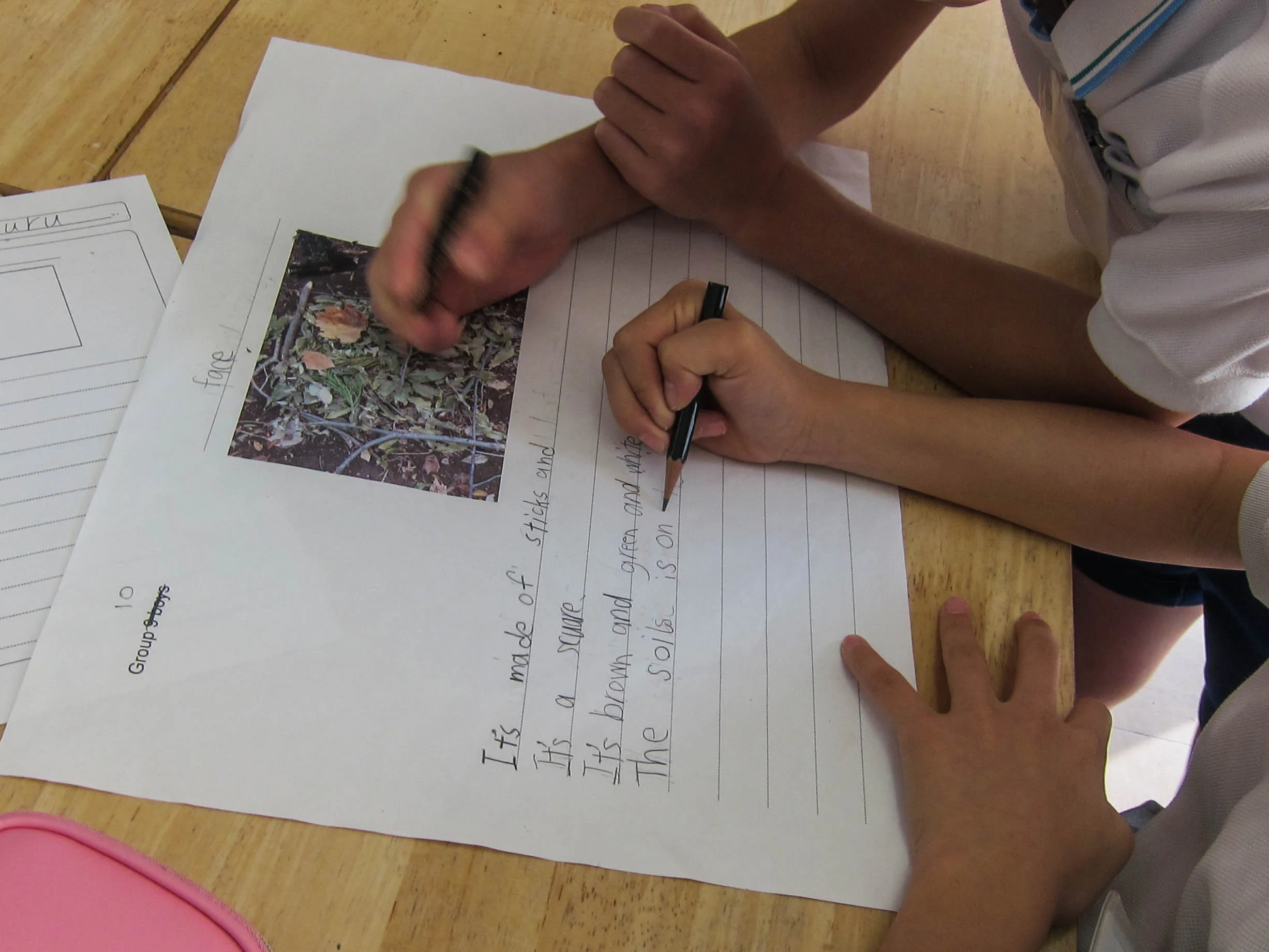  The children write a description of their artwork in their groups using language that they studied earlier in the course. When it's been checked they practice and give a &nbsp;presentation of their artwork to the class which they record and publish 