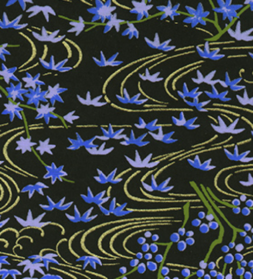 480 Blue Black Gold Botanical Japanese Chiyogami / Yuzen Paper