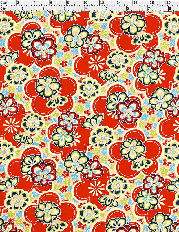 725 Red Bold Floral Japanese Chiyogami / Yuzen Paper — Washi Arts
