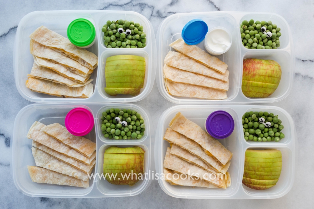 Easy quesadillas with apples and peas