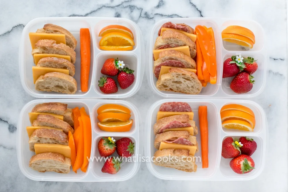 Sliced baguettes with cheese and fruit