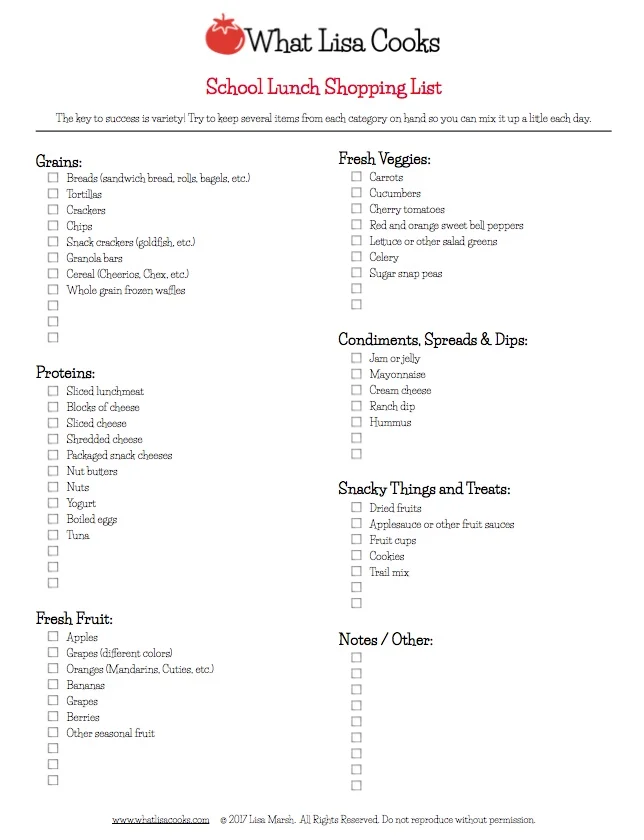 School Lunch Grocery List — What Lisa Cooks