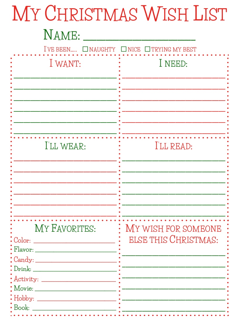 Christmas My Favorites List INSTANT DOWNLOAD Teacher's Favorite Things