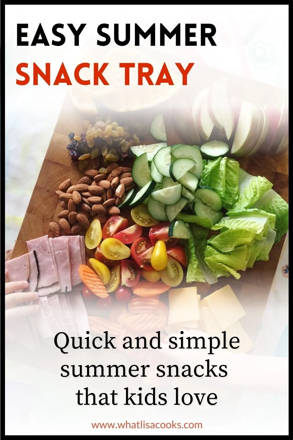a charcuterie board style snack tray for kids with fresh veggies, nuts, cheese, and meat